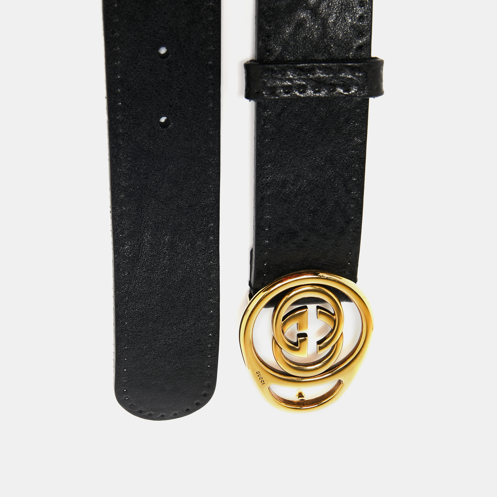 

Gucci Black Leather Interlocking G Buckle Belt