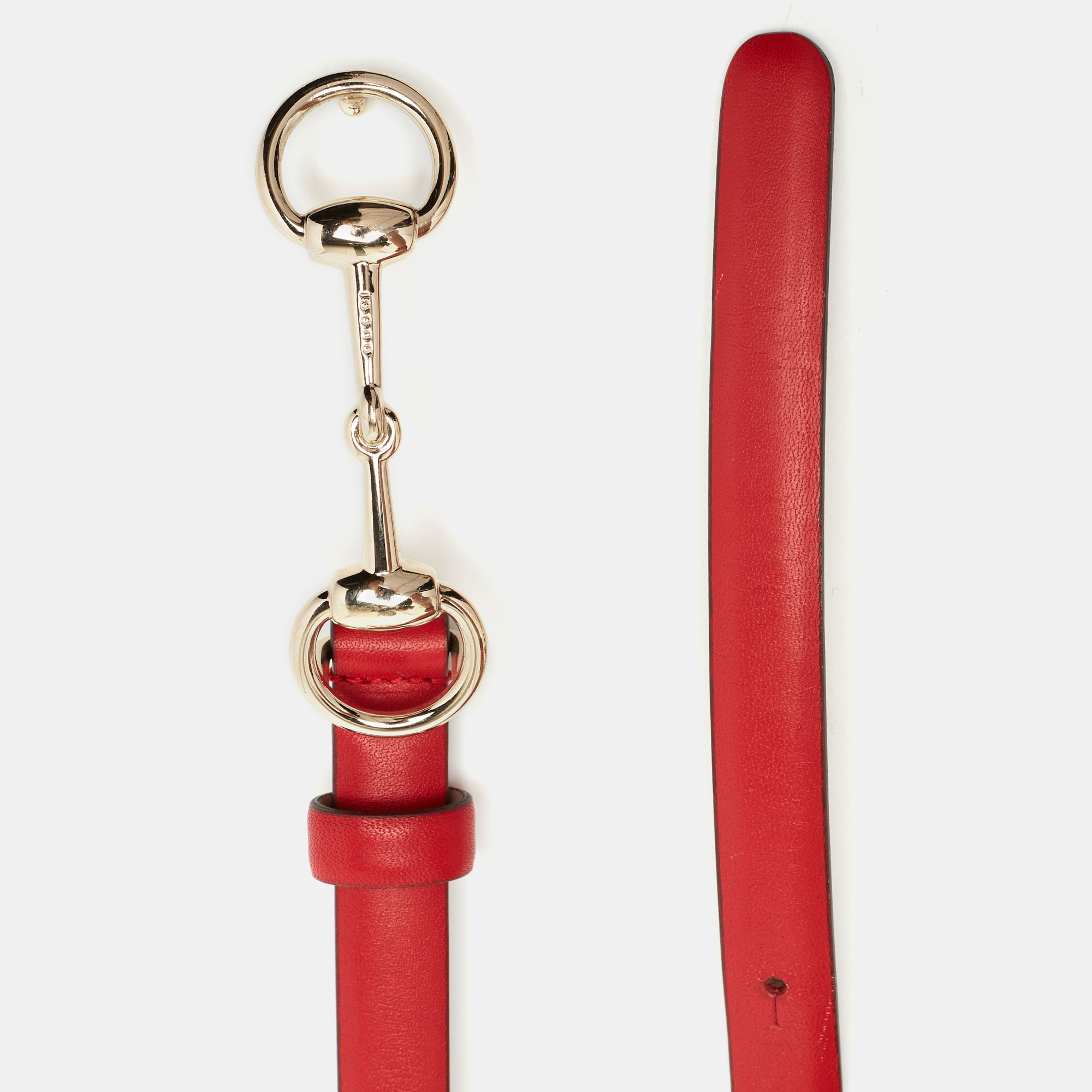 

Gucci Red Leather Horsebit Skinny Buckle Belt