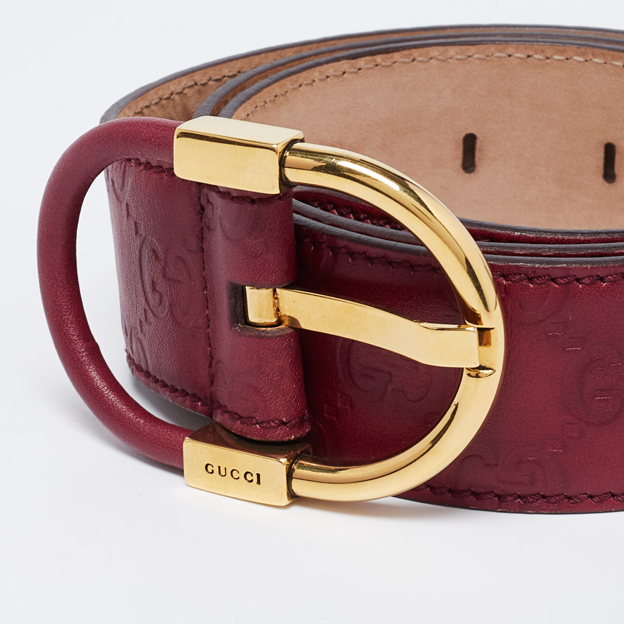 

Gucci Plum Guccissima Leather Buckle Belt, Purple