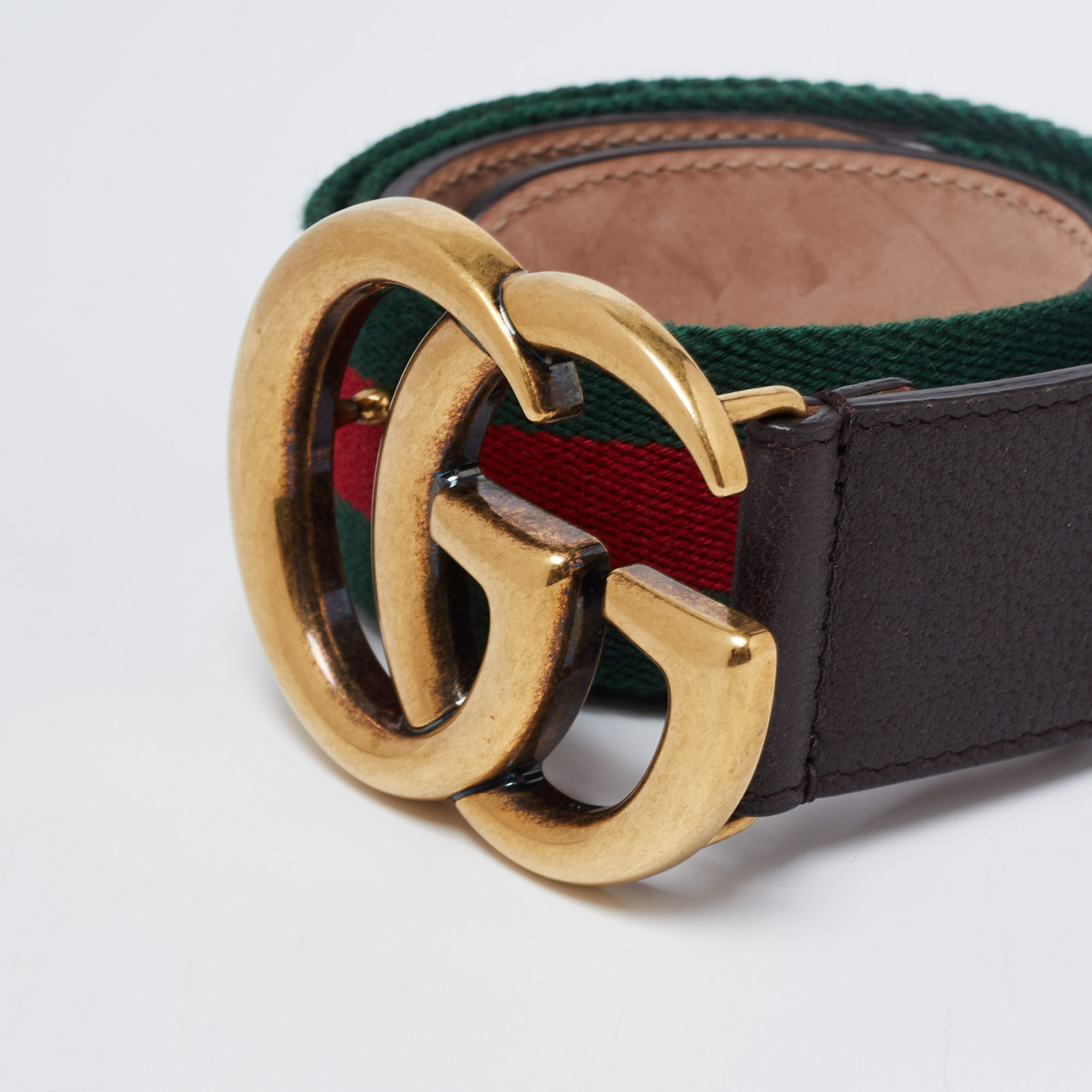 

Gucci Brown Canvas and Leather Web Double G Buckle Belt