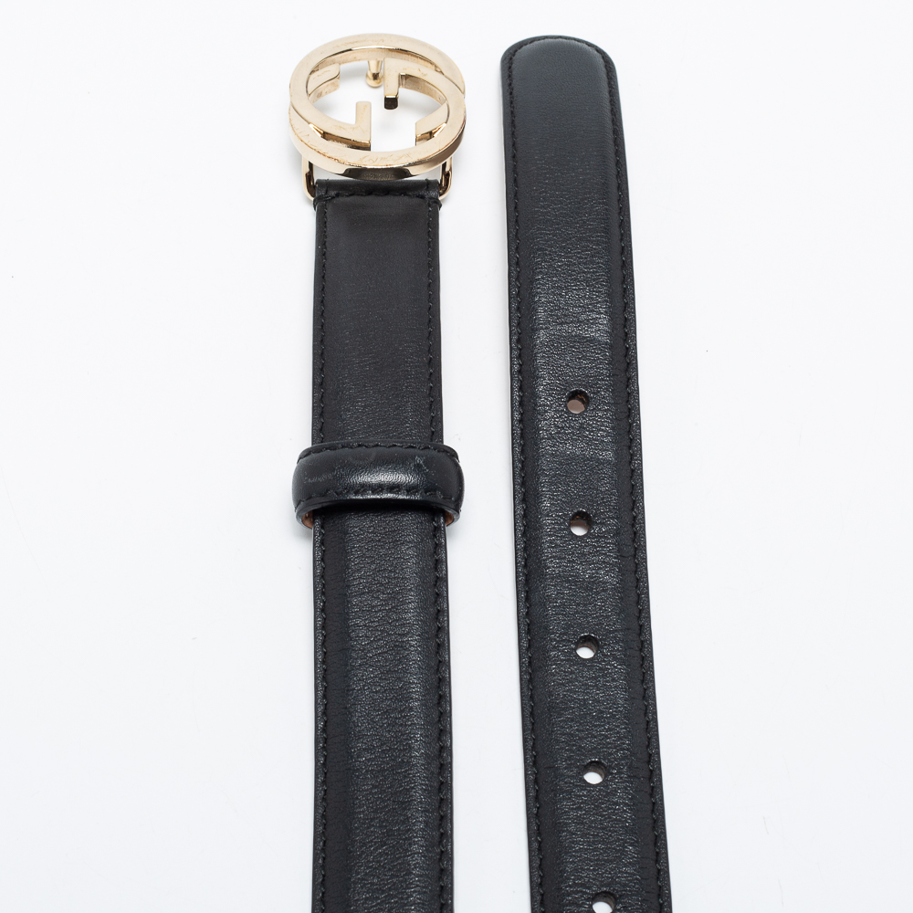 

Gucci Black Leather Interlocking G Slim Belt