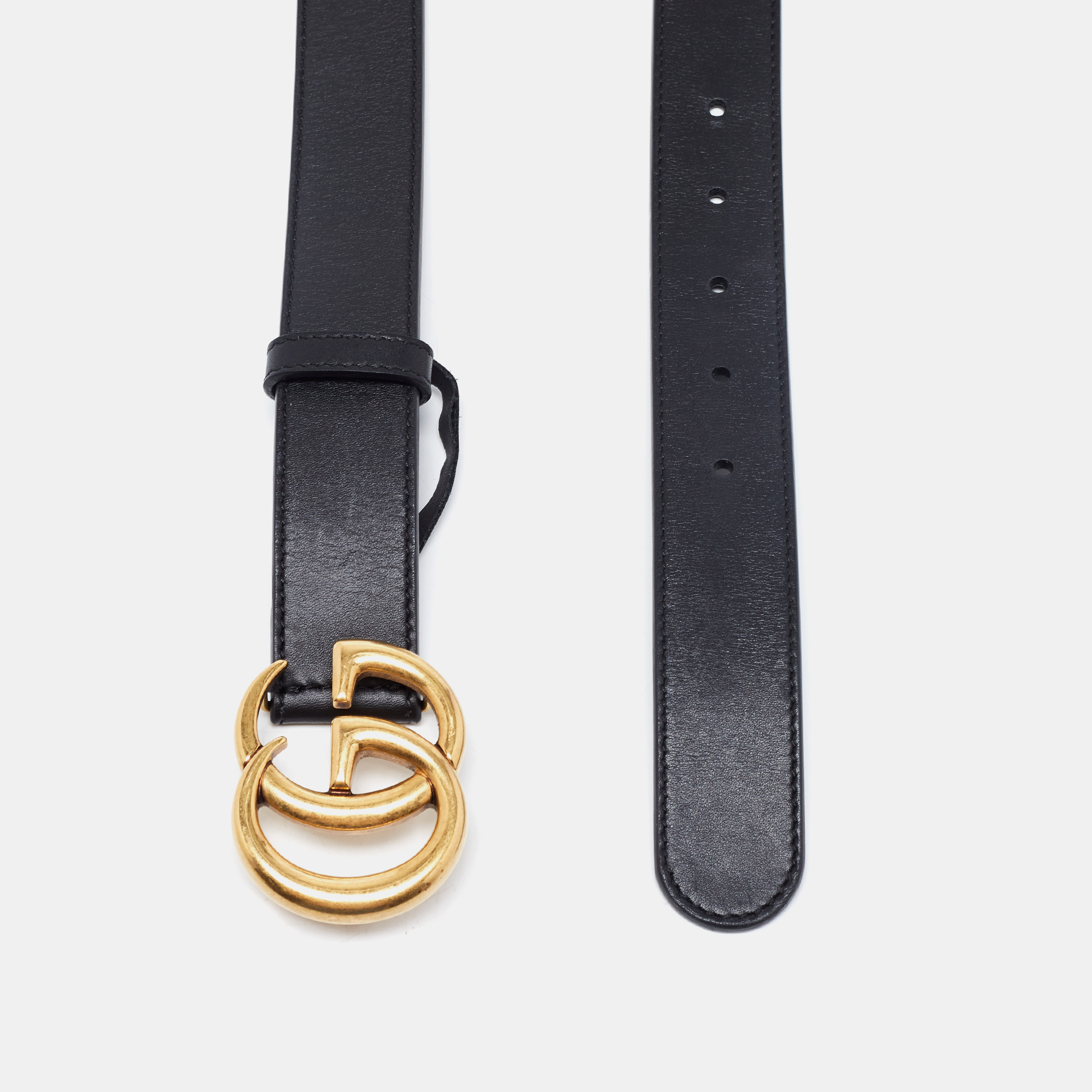

Gucci Black Leather Double G Buckle Belt