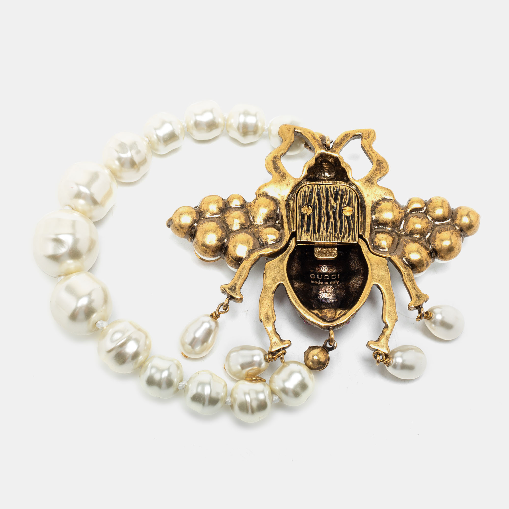 

Gucci Aged Gold Tone Crystals & Pearl Bee Bracelet