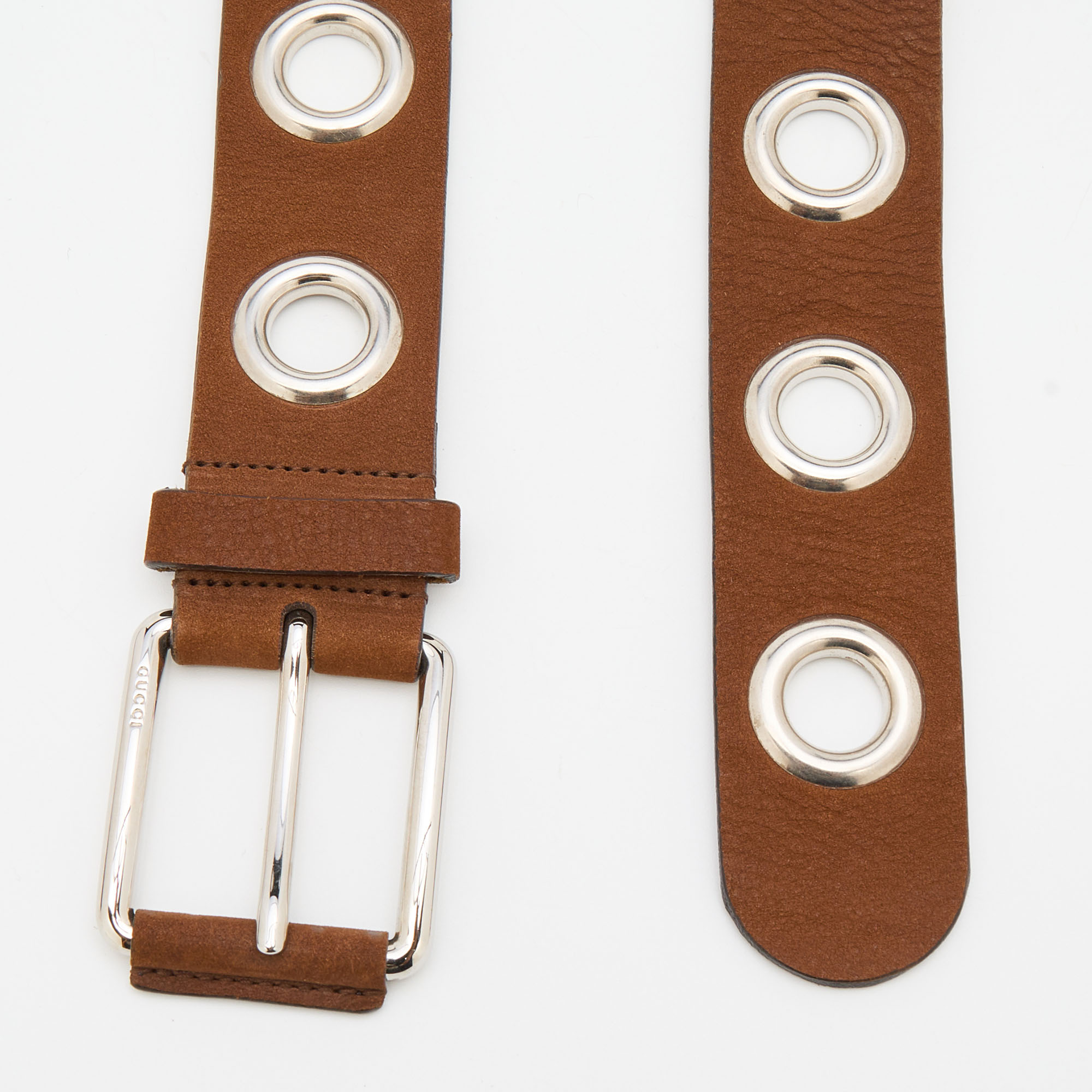 

Gucci Brown Nubuck Leather Grommet Buckle Belt Size