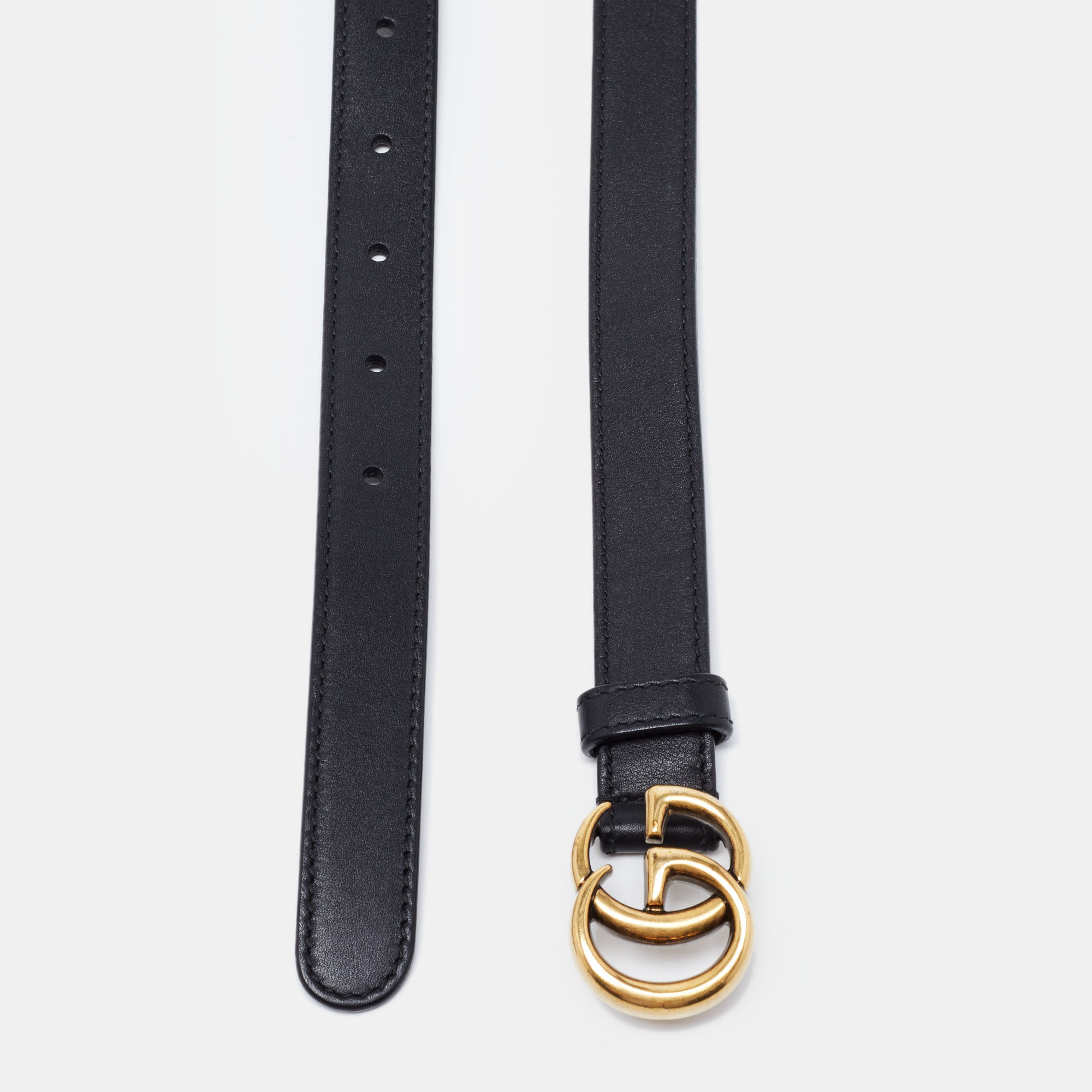 

Gucci Black Leather GG Marmont Buckle Slim Belt