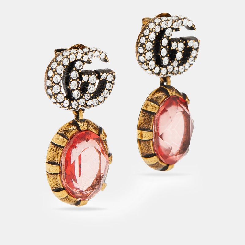 

Gucci Gold Tone GG Crystal Drop Earrings, Red