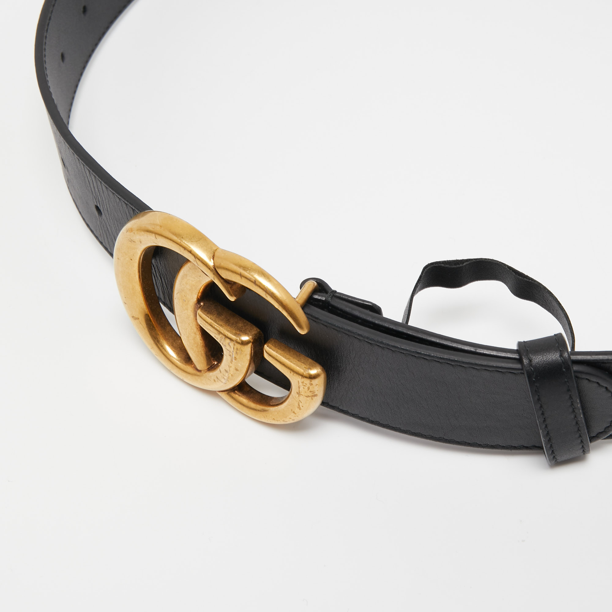 

Gucci Black Leather Double G Buckle Belt
