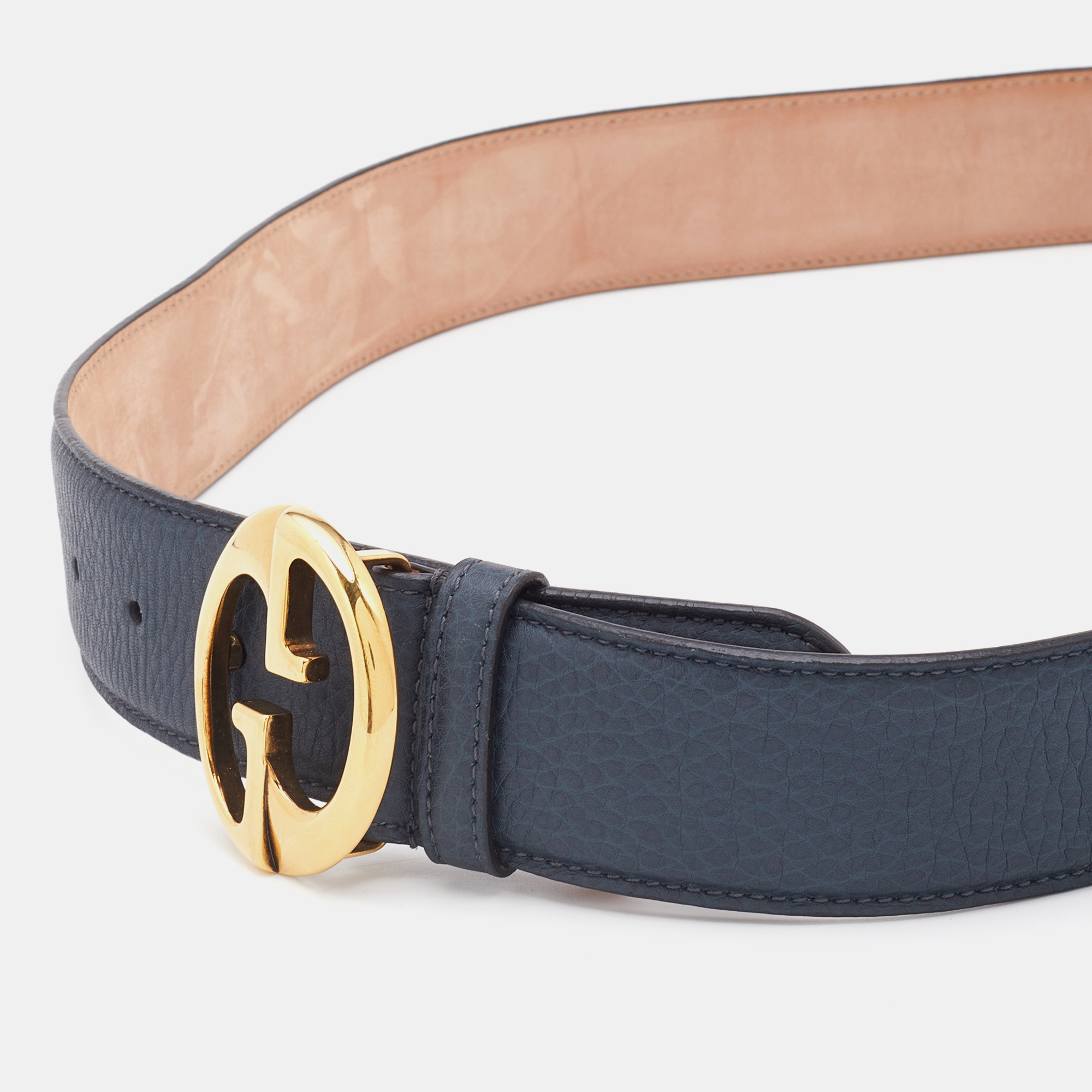 

Gucci Blue Leather Interlocking G Logo Buckle Belt