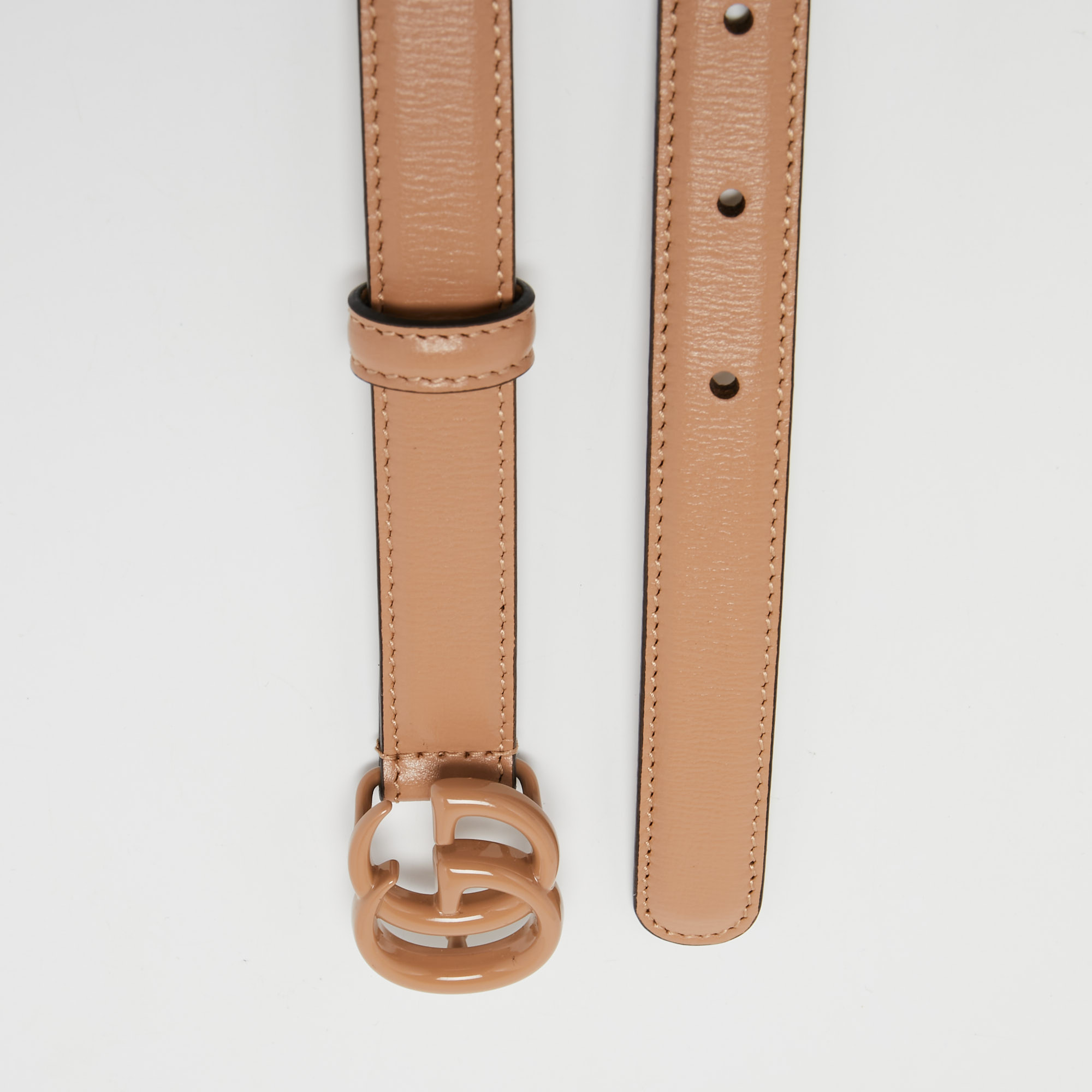 

Gucci Beige Leather Double G Slim Buckle Belt