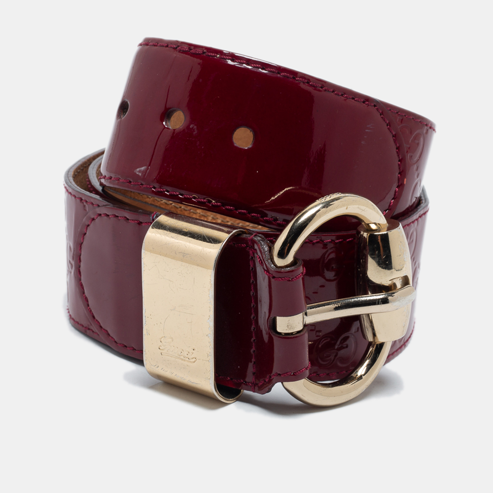 Pre-owned Gucci Ssima Patent Leather Wide Buckle Belt 105cm In Red