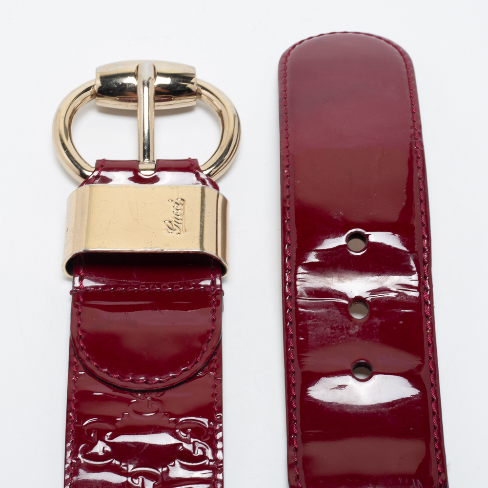 

Gucci Dark Red Guccissima Patent Leather Wide Buckle Belt