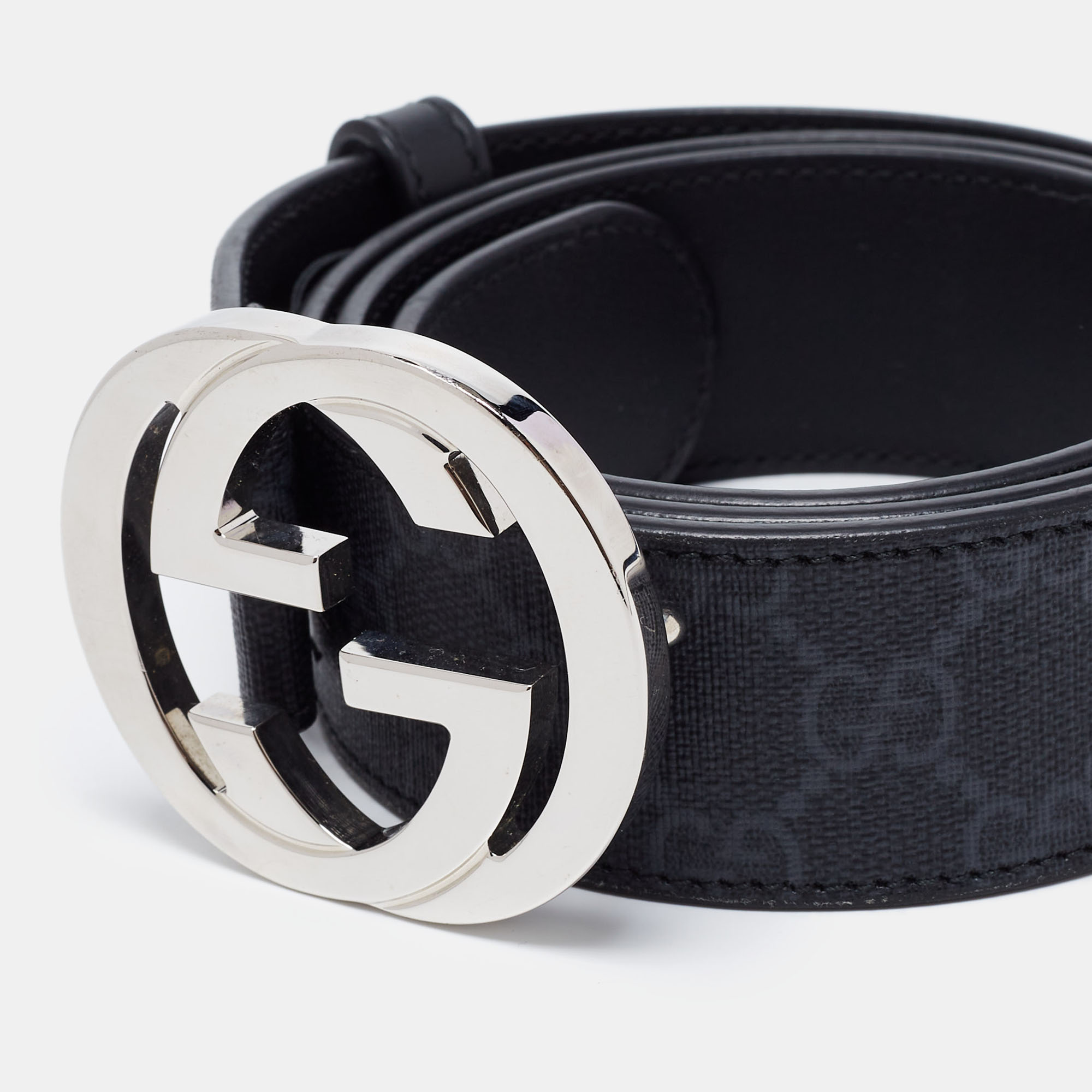 

Gucci Black GG Supreme Canvas Interlocking G Belt