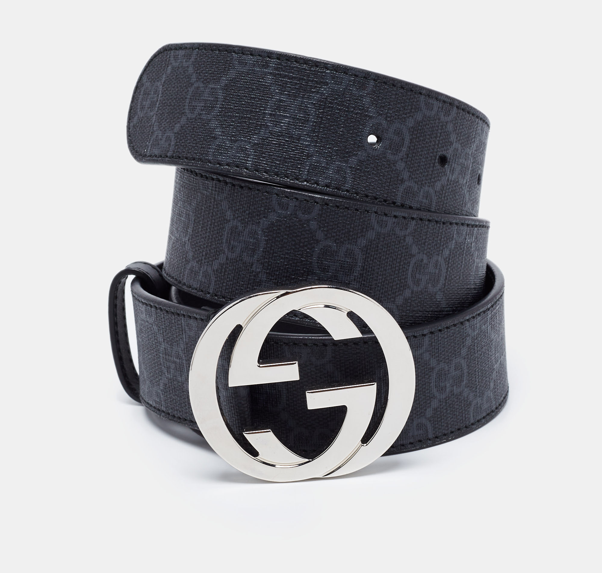 Pre-owned Gucci Black Gg Supreme Canvas Interlocking G Belt 95cm