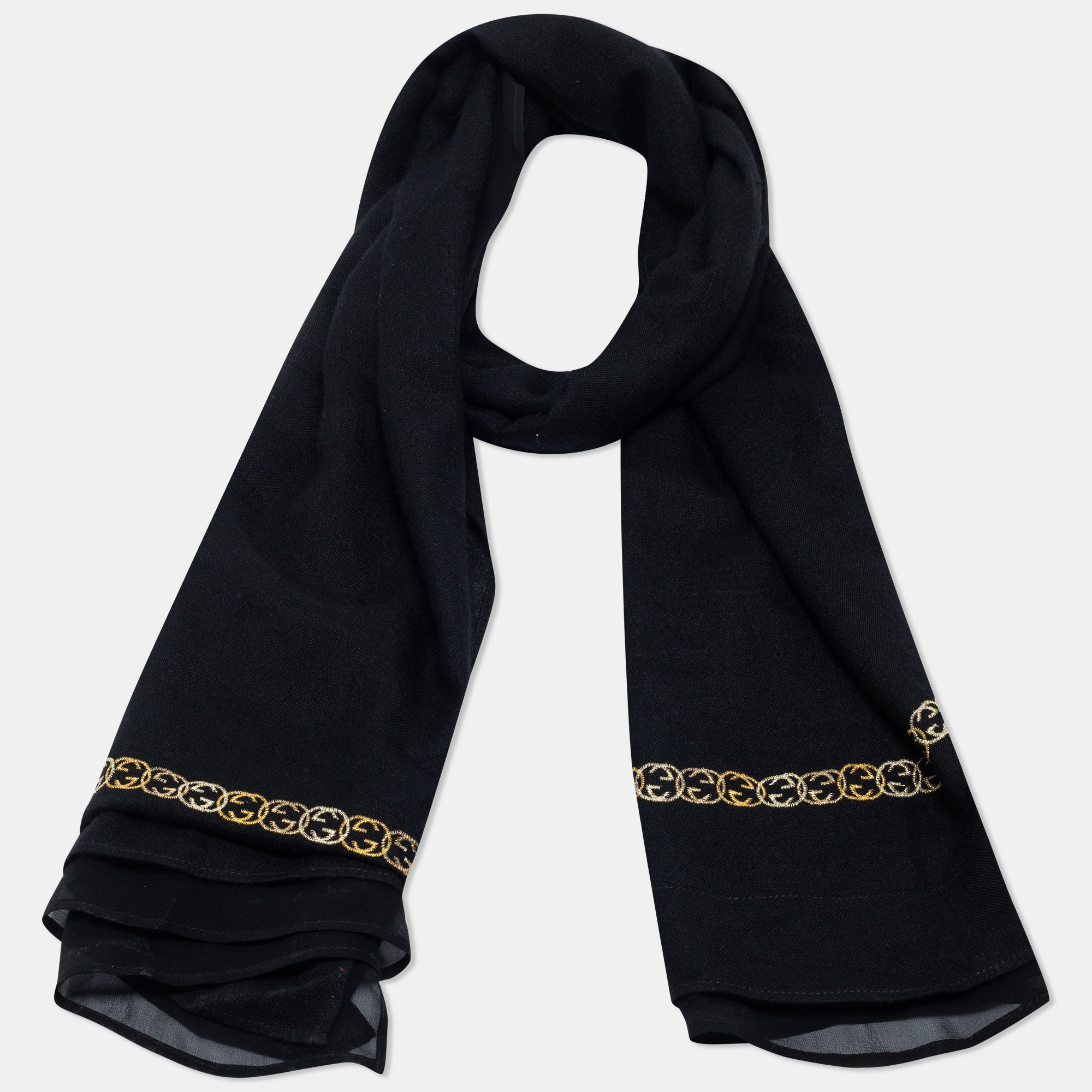 

Gucci Black GG Lurex Woven Silk Cashmere Scarf