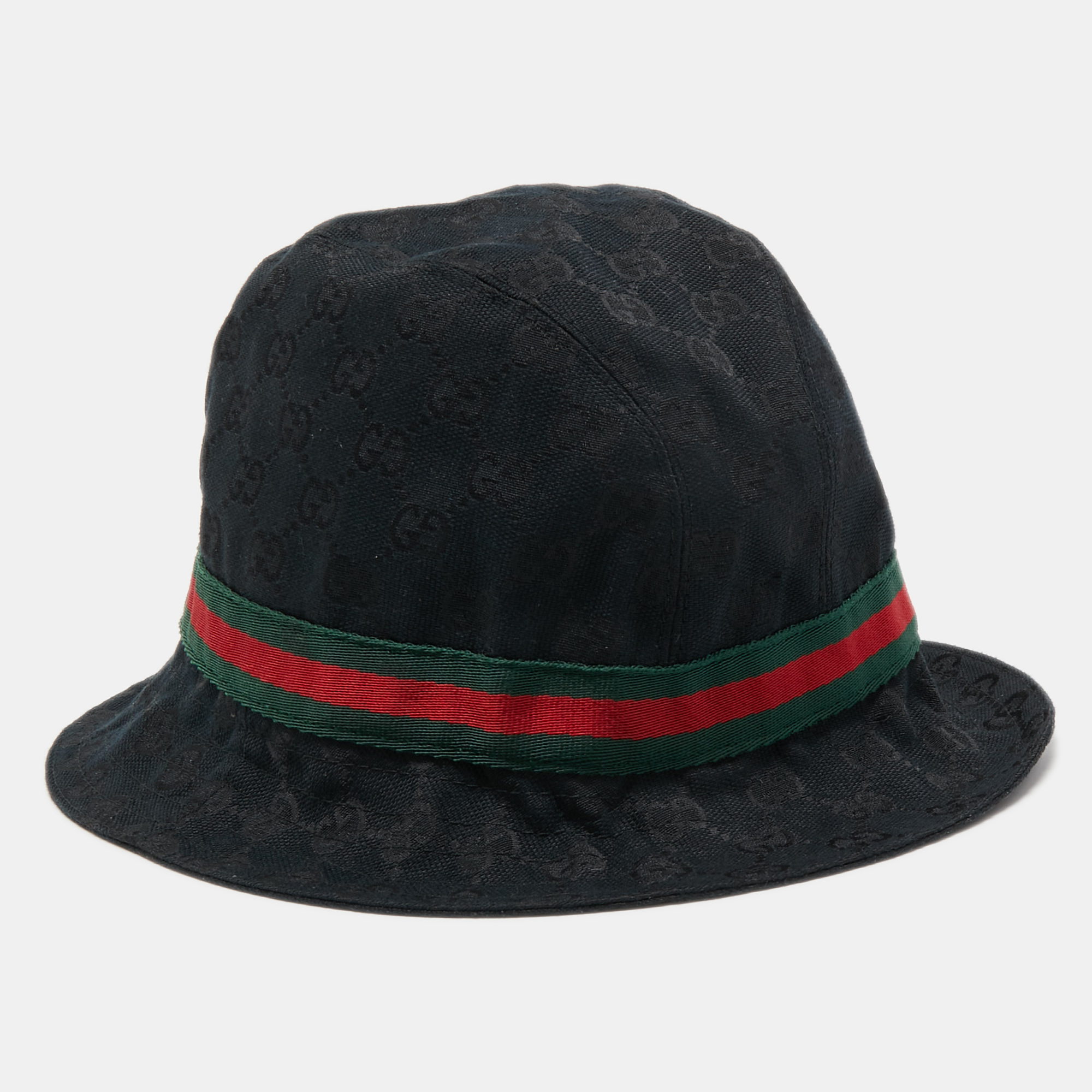 Gucci Black Web Detail GG Canvas Bucket Hat S