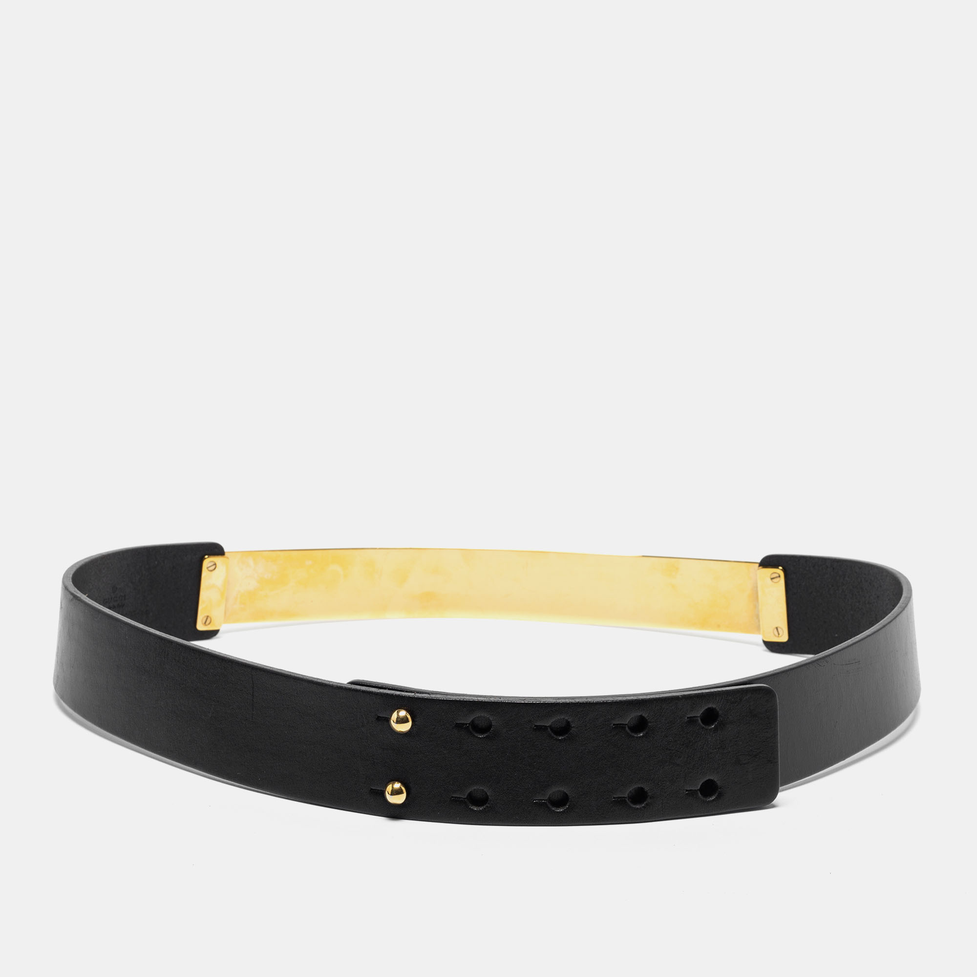 

Gucci Black Leather Gold Plate Waist Belt
