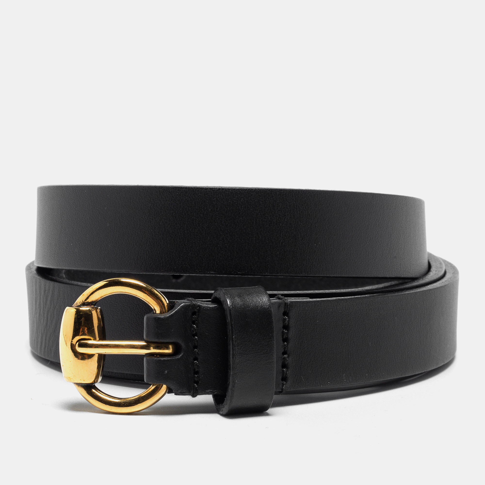 Pre-owned Gucci Black Leather Slim Buckle Belt 85cm