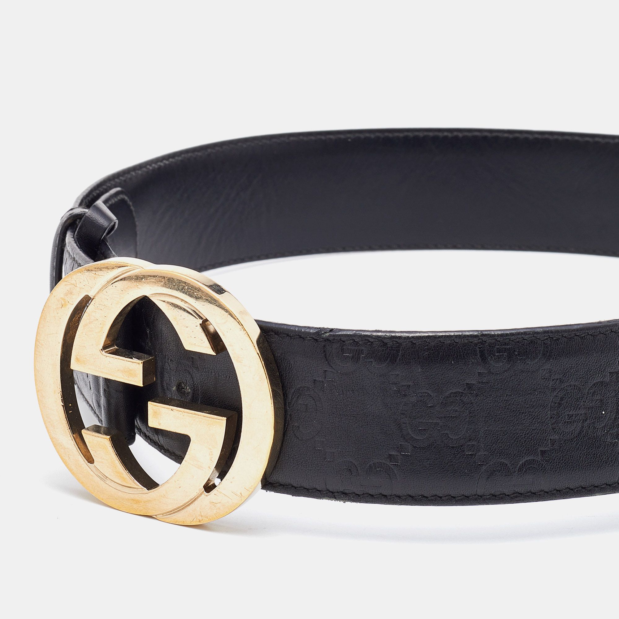 

Gucci Black Guccissima Leather Interlocking G Buckle Belt