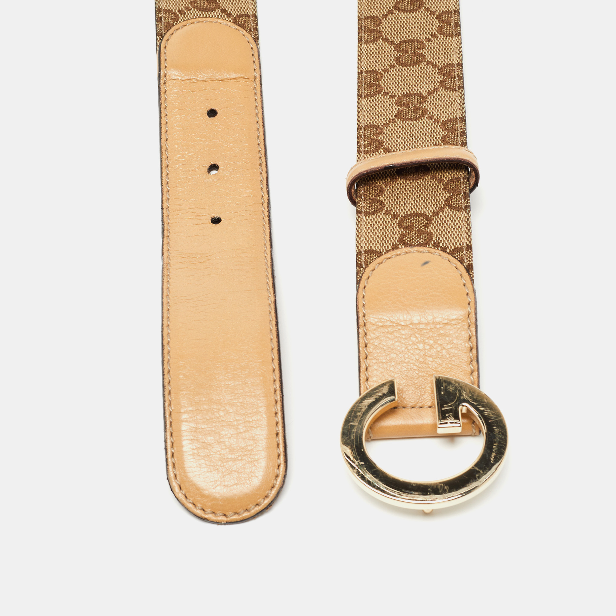

Gucci Beige GG Supreme Canvas and Leather G Buckle Belt