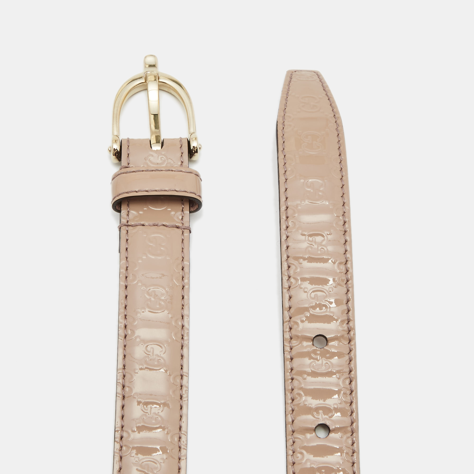 

Gucci Beige Guccissima Patent Leather Buckle Slim Belt