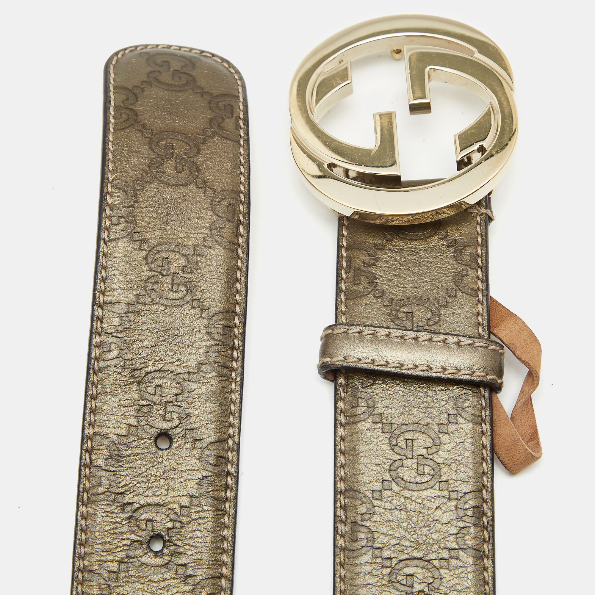 

Gucci Olive Green Guccissima Leather Interlocking G Buckle Belt