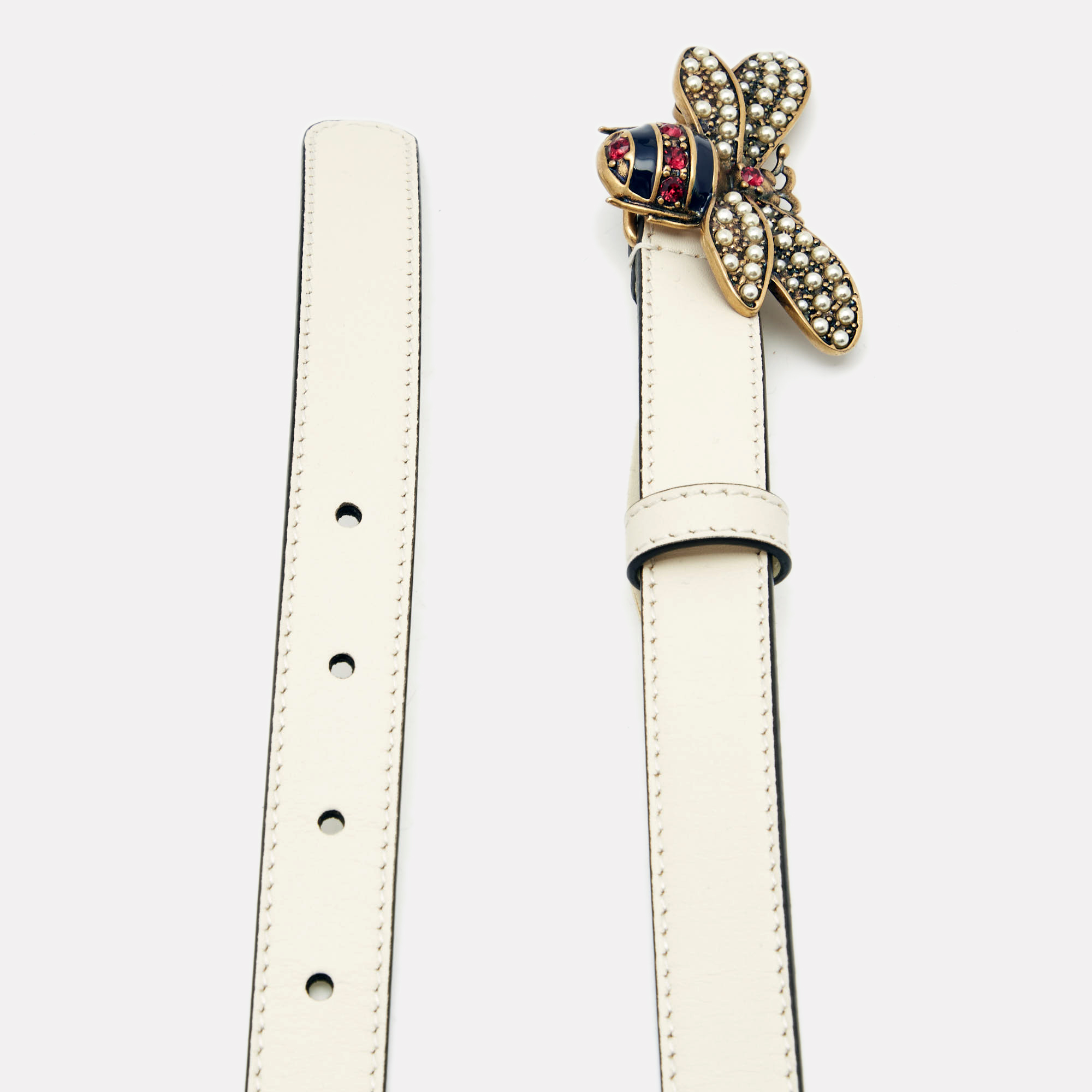 

Gucci White Leather Queen Margaret Slim Belt