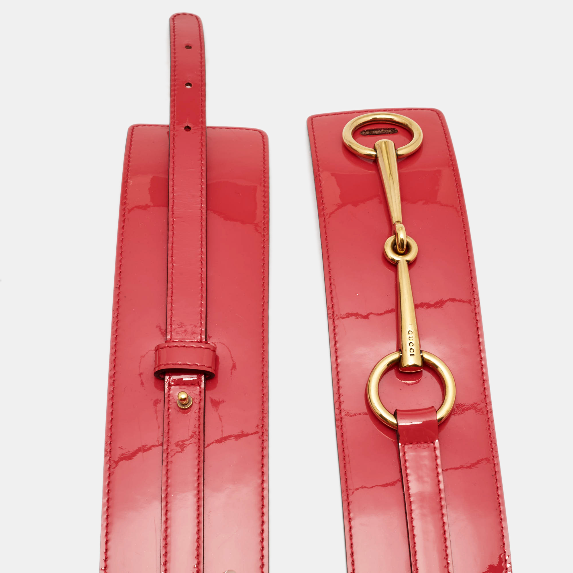 

Gucci Pink Patent Leather Horsebit Wide Waist Belt