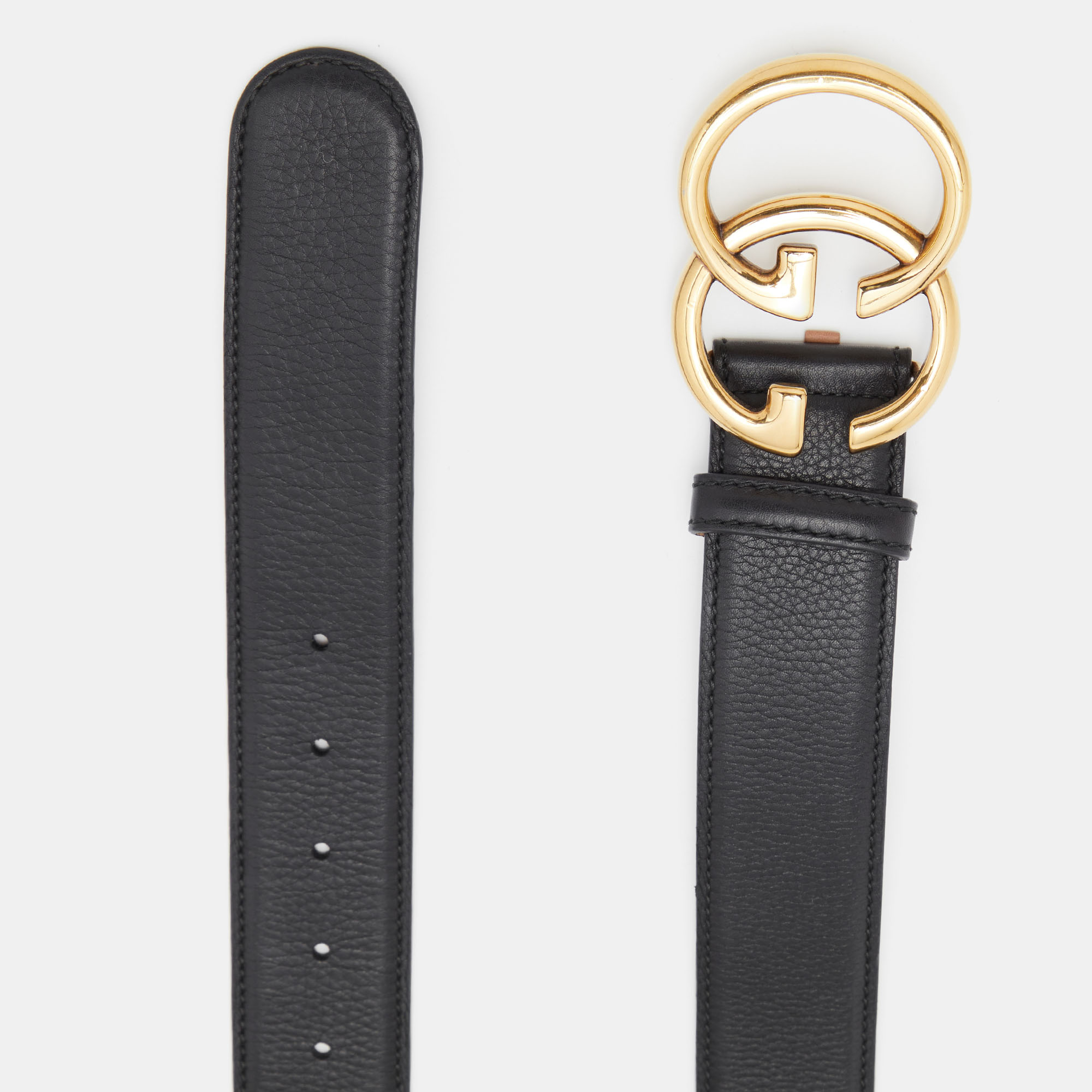 

Gucci Black Leather Double G Buckle Belt