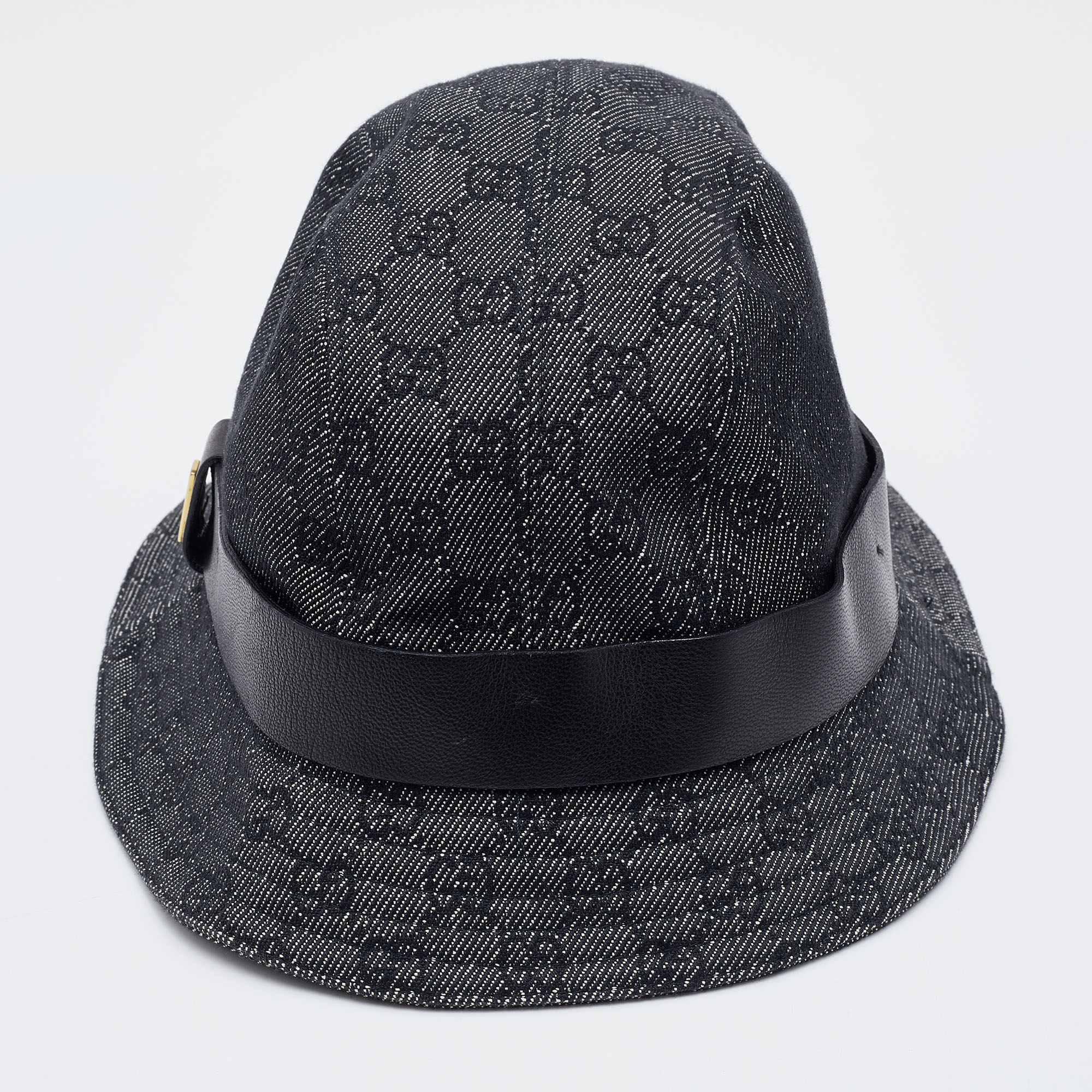 

Gucci Dark Grey Logo Jacquard Leather Trim Bucket Hat