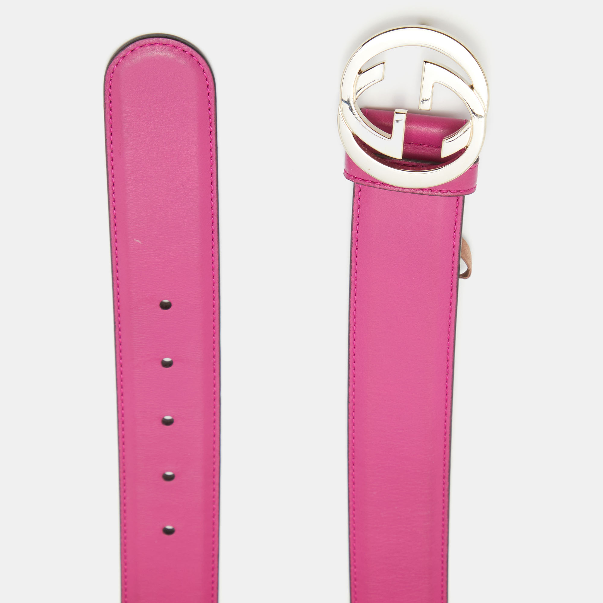 

Gucci Pink Leather Interlocking G Buckle Belt, Purple