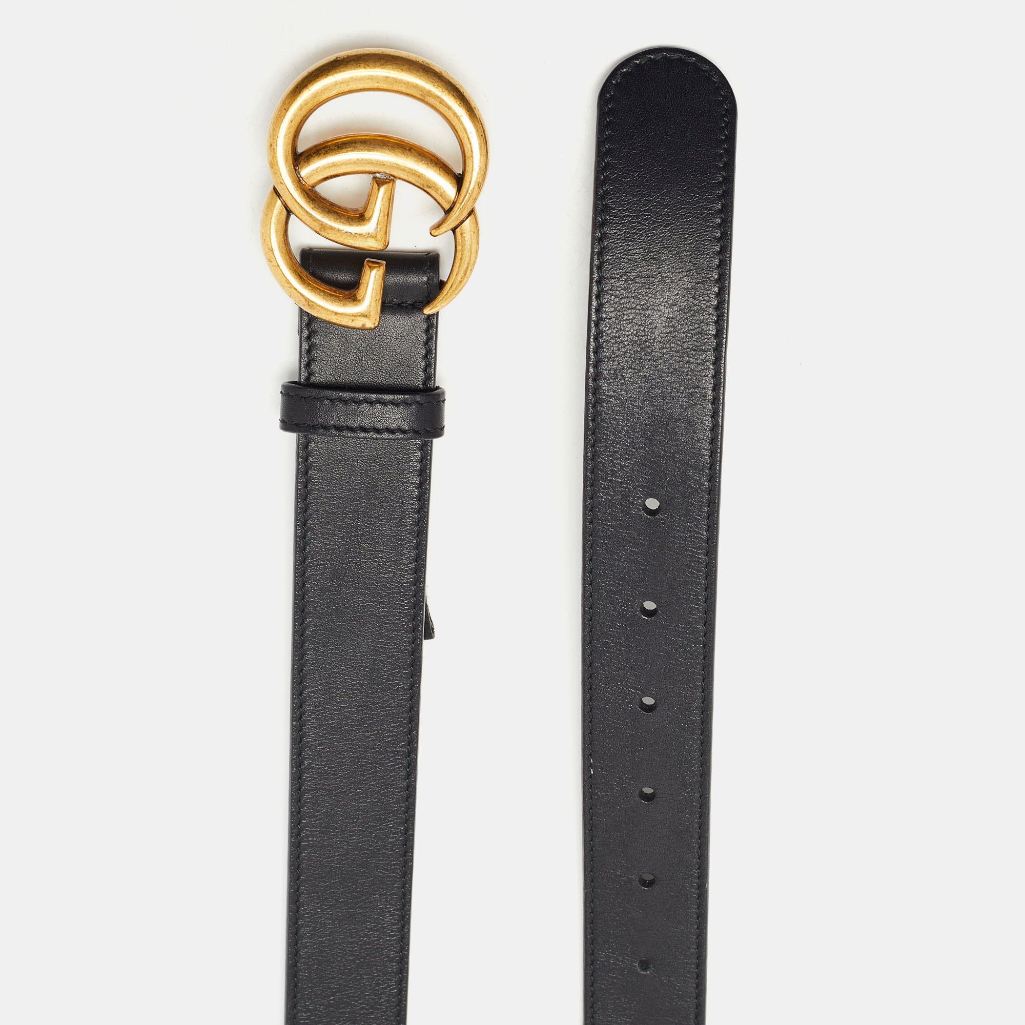 

Gucci Black Leather GG Marmont Buckle Belt