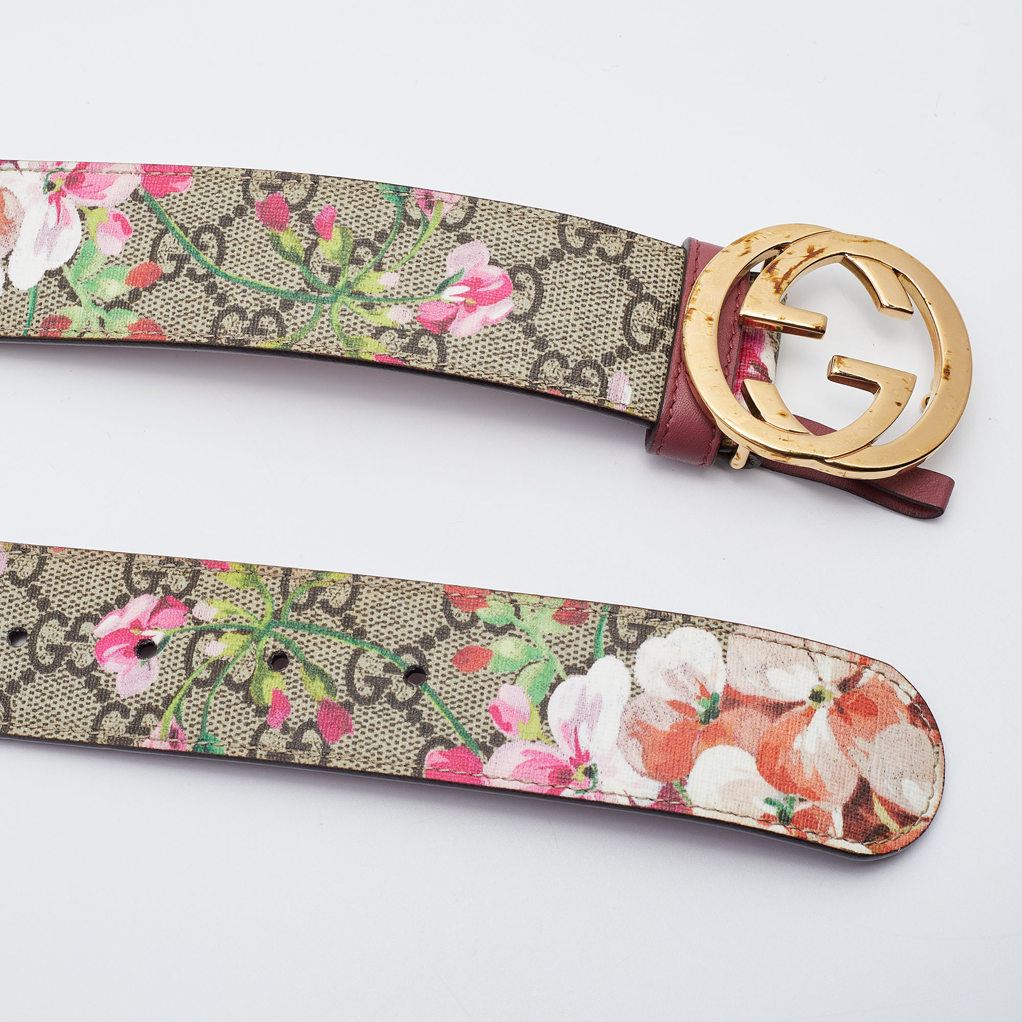 

Gucci Multicolo GG Supreme Blooms Print Canvas Interlocking G Buckle Belt, Multicolor
