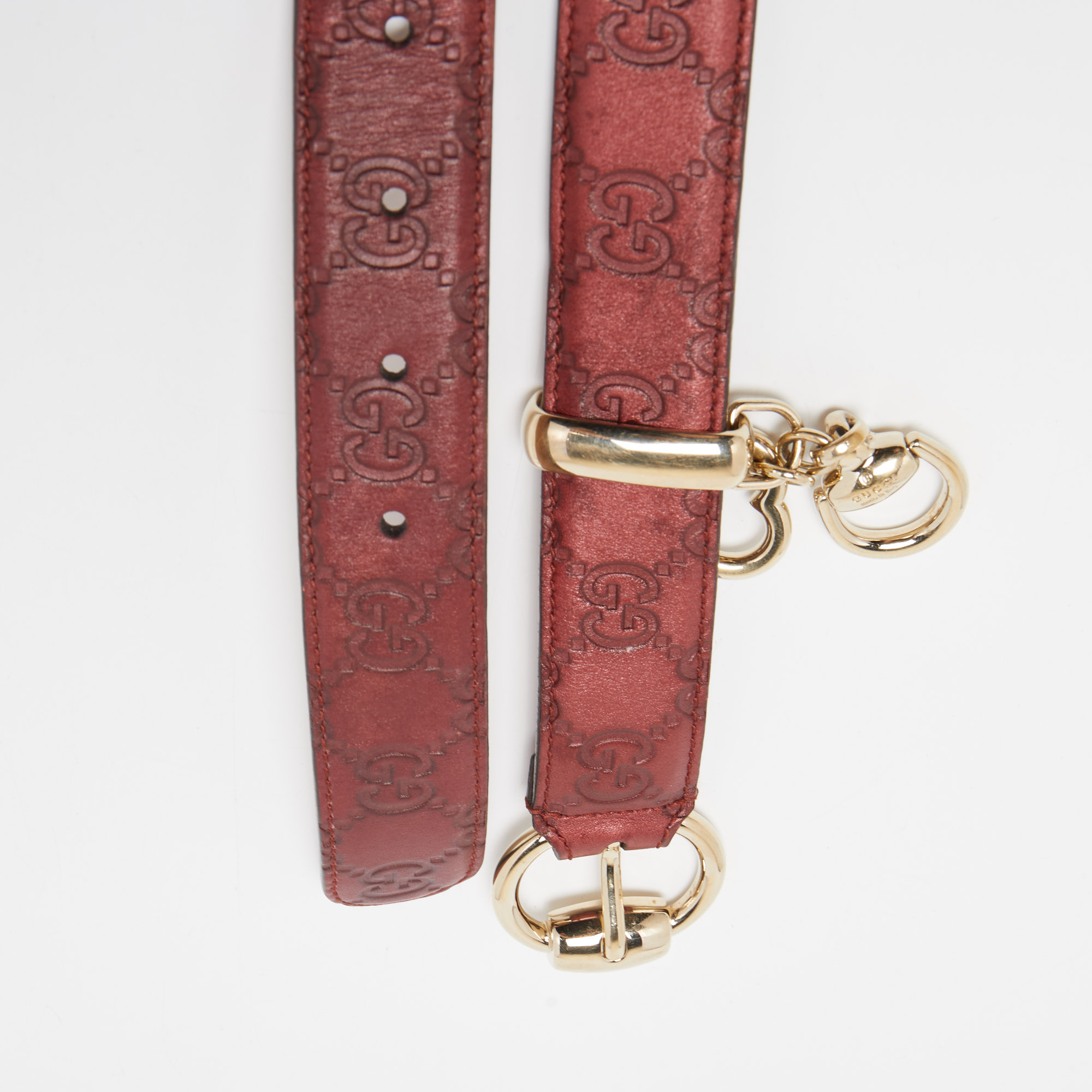 

Gucci Red Guccissima Leather Heart Charm Buckle Belt