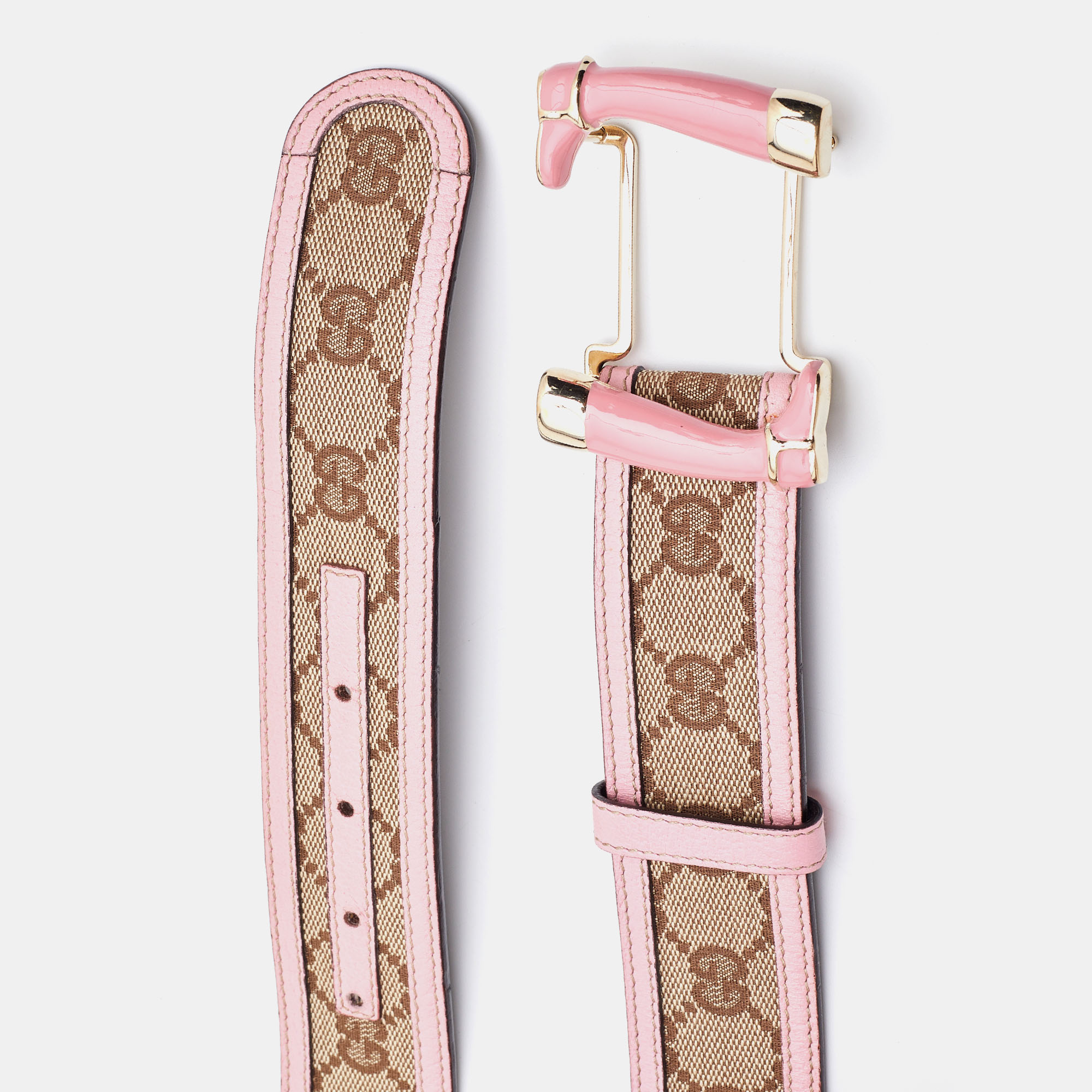 

Gucci Beige/Pink GG Canvas and Leather Interlocking G Buckle Belt