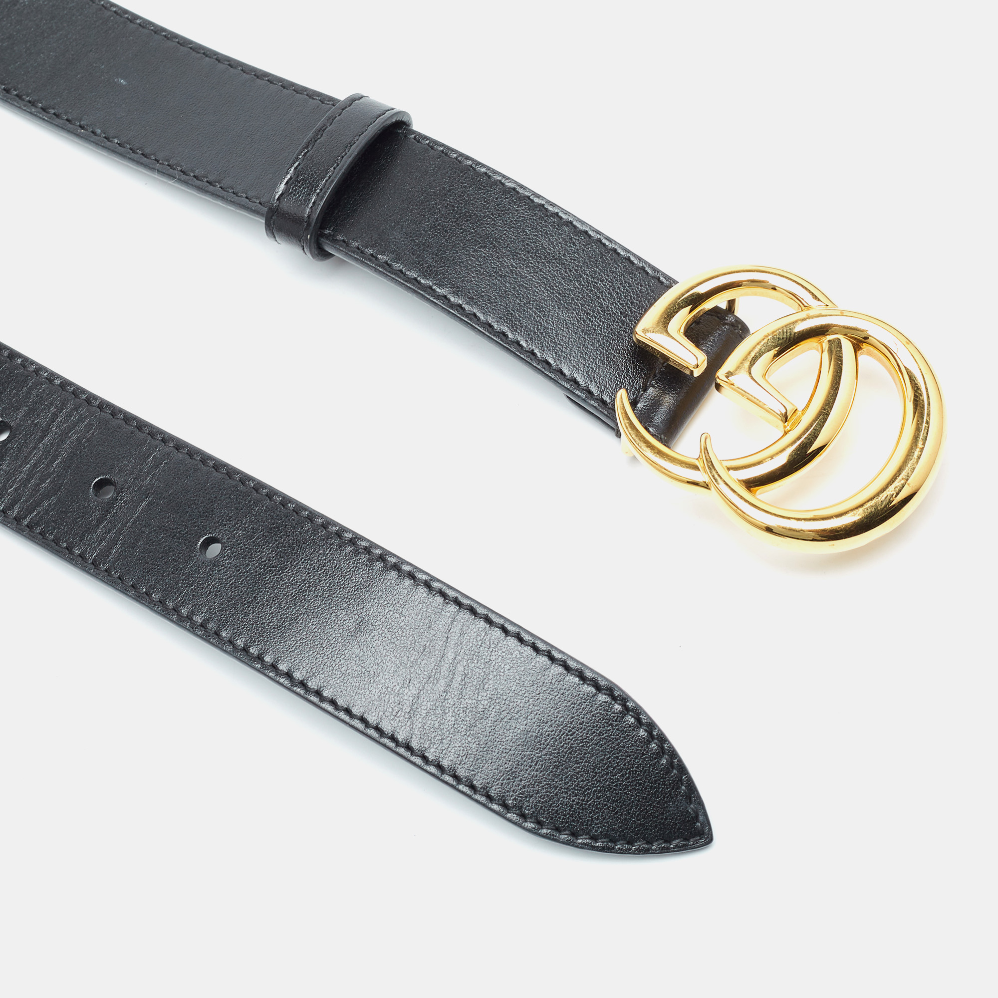 

Gucci Black Leather GG Marmont Buckle Belt