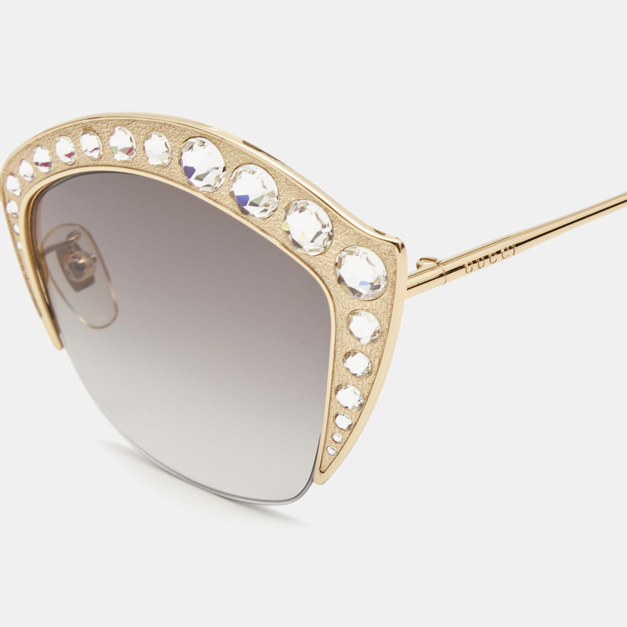 

Gucci Gold/Black Crystals Embellished Cat Eye Sunglasses