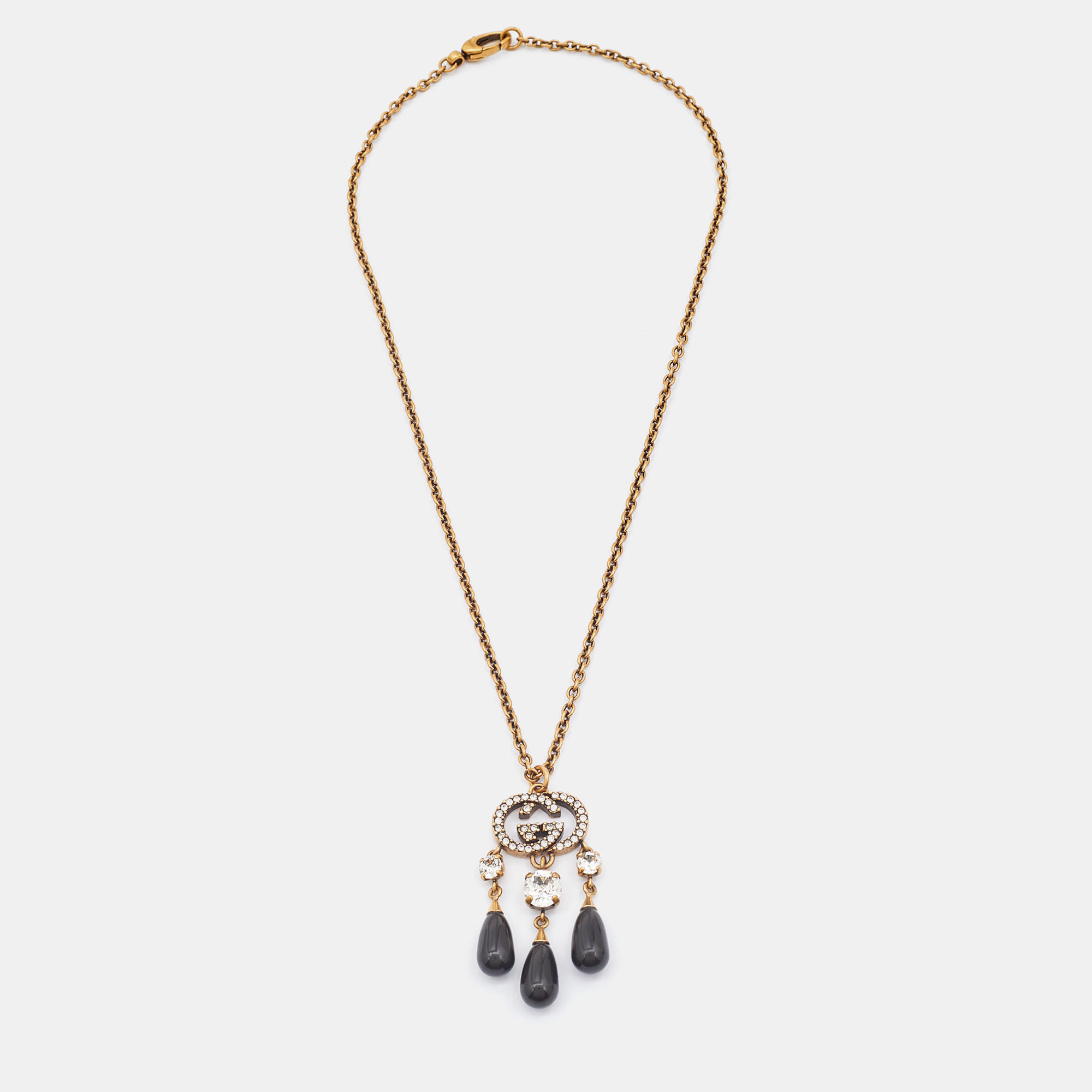 

Gucci GG Crystals Resin Gold Tone Pendant Necklace