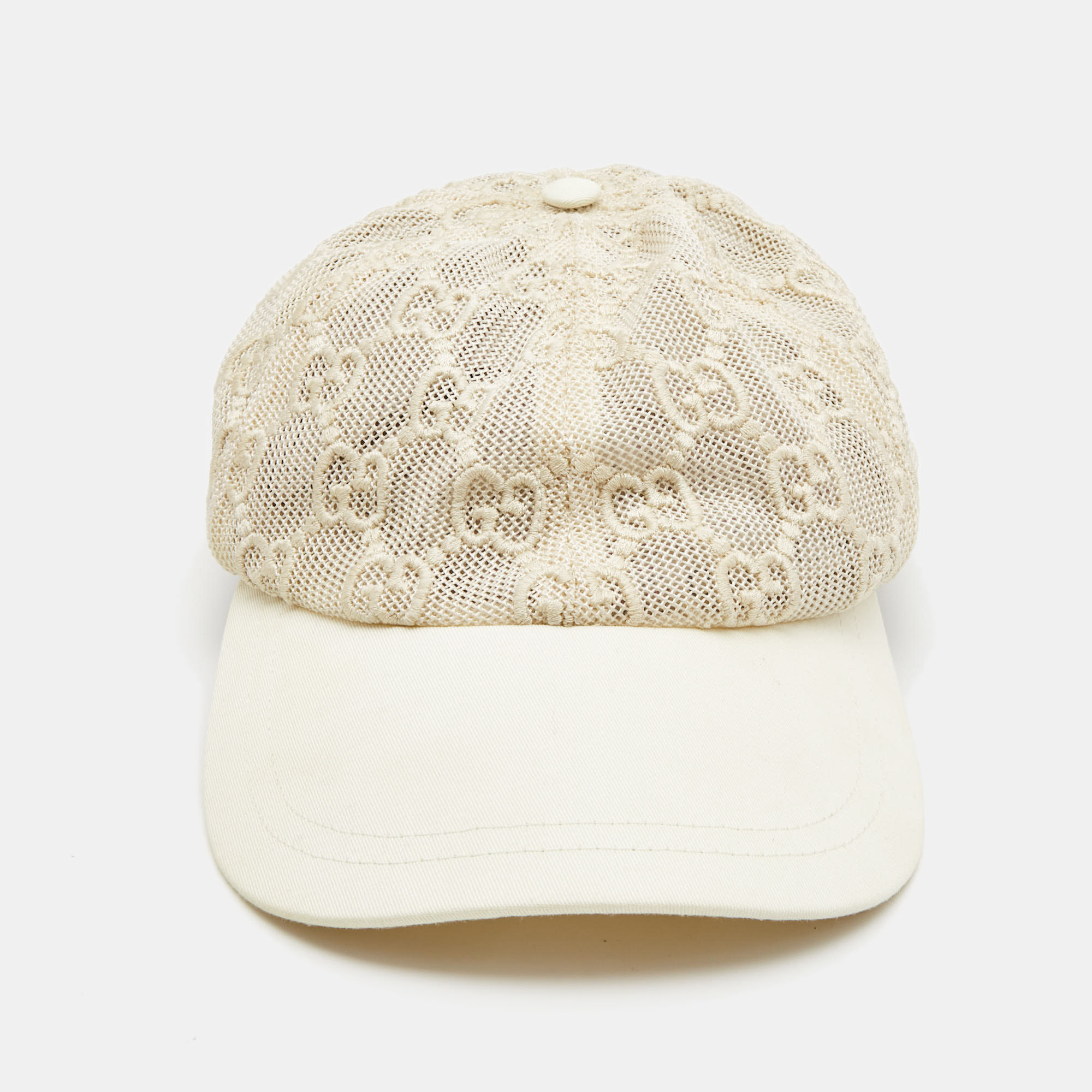 

Gucci Cream GG Embroidered Mesh Cap