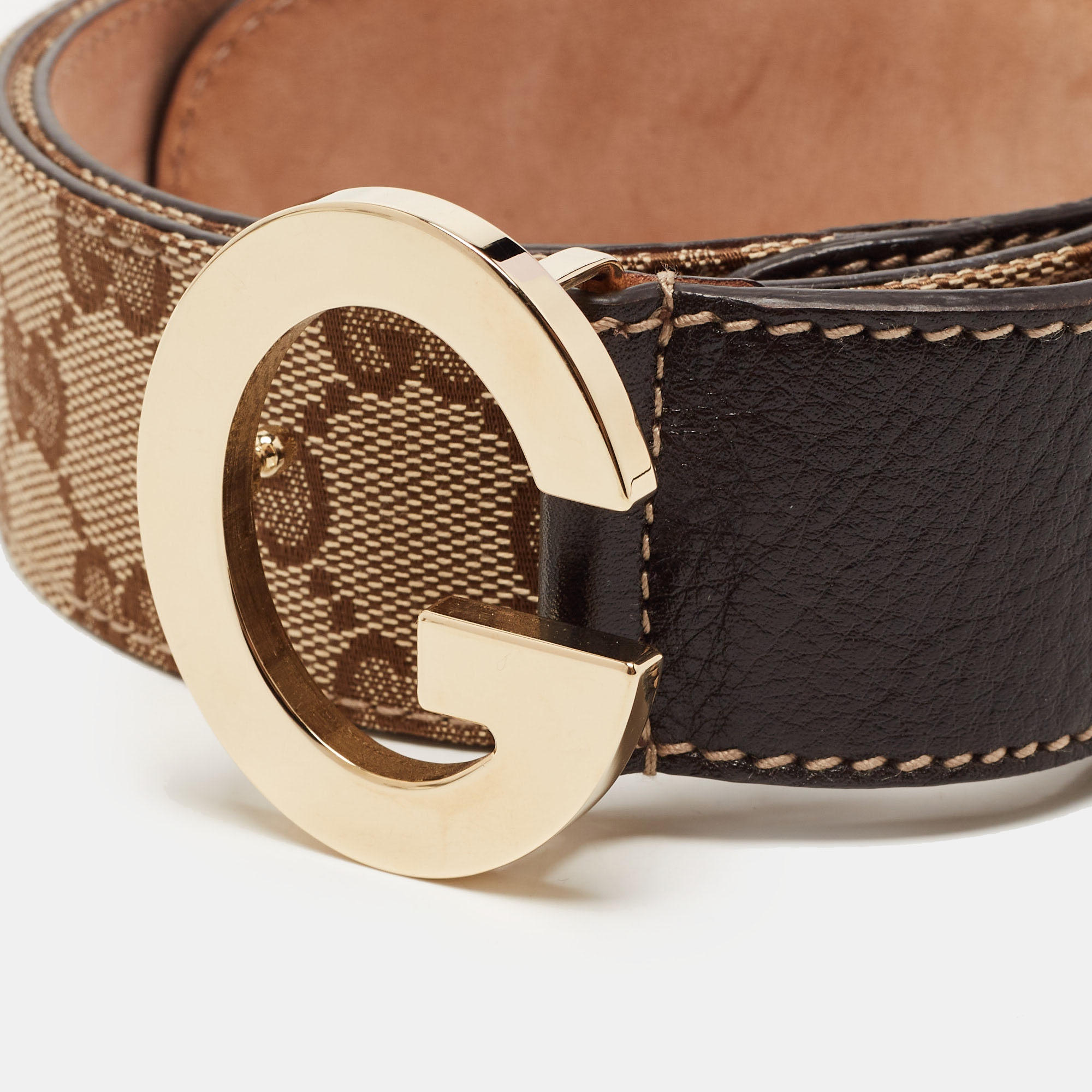 

Gucci Beige/Brown GG Canvas and Leather G Buckle Belt