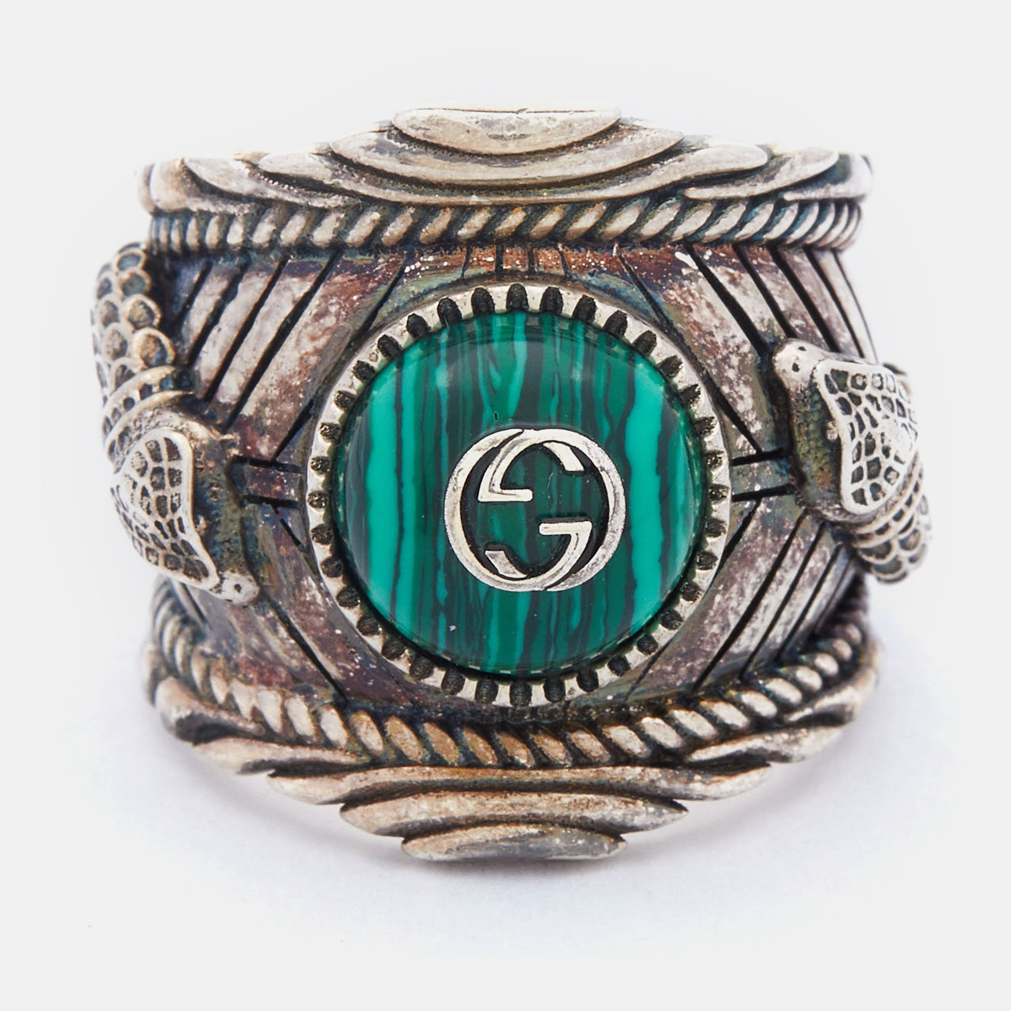 

Gucci Silver Green Enamel Snake Garden Ring Size