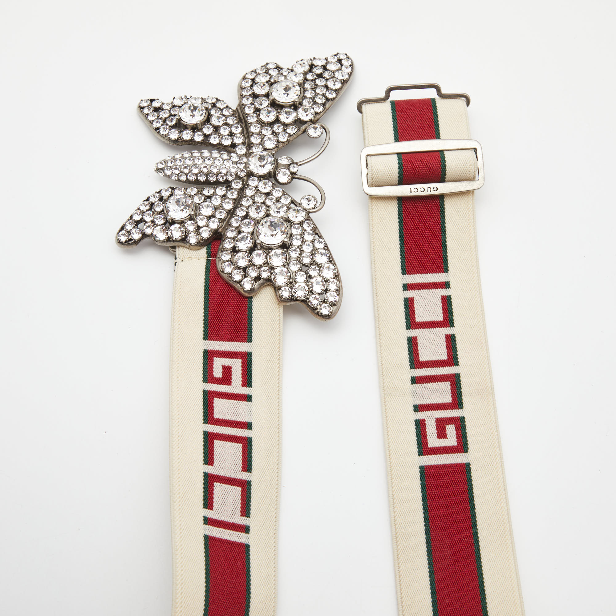 

Gucci White/Red Elastic Band Butterfly Crystals Belt