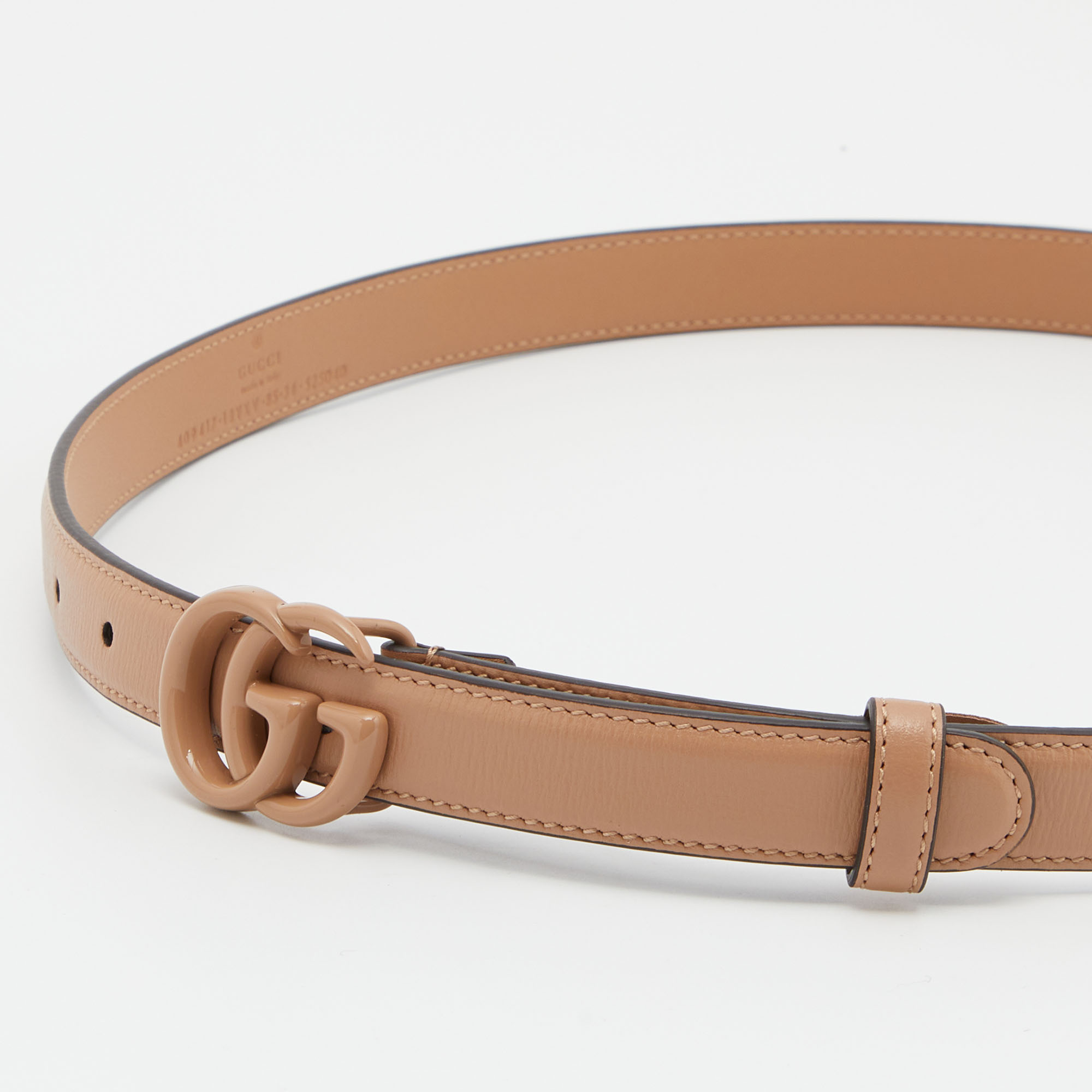

Gucci Beige Leather GG Marmont Buckle Slim Belt