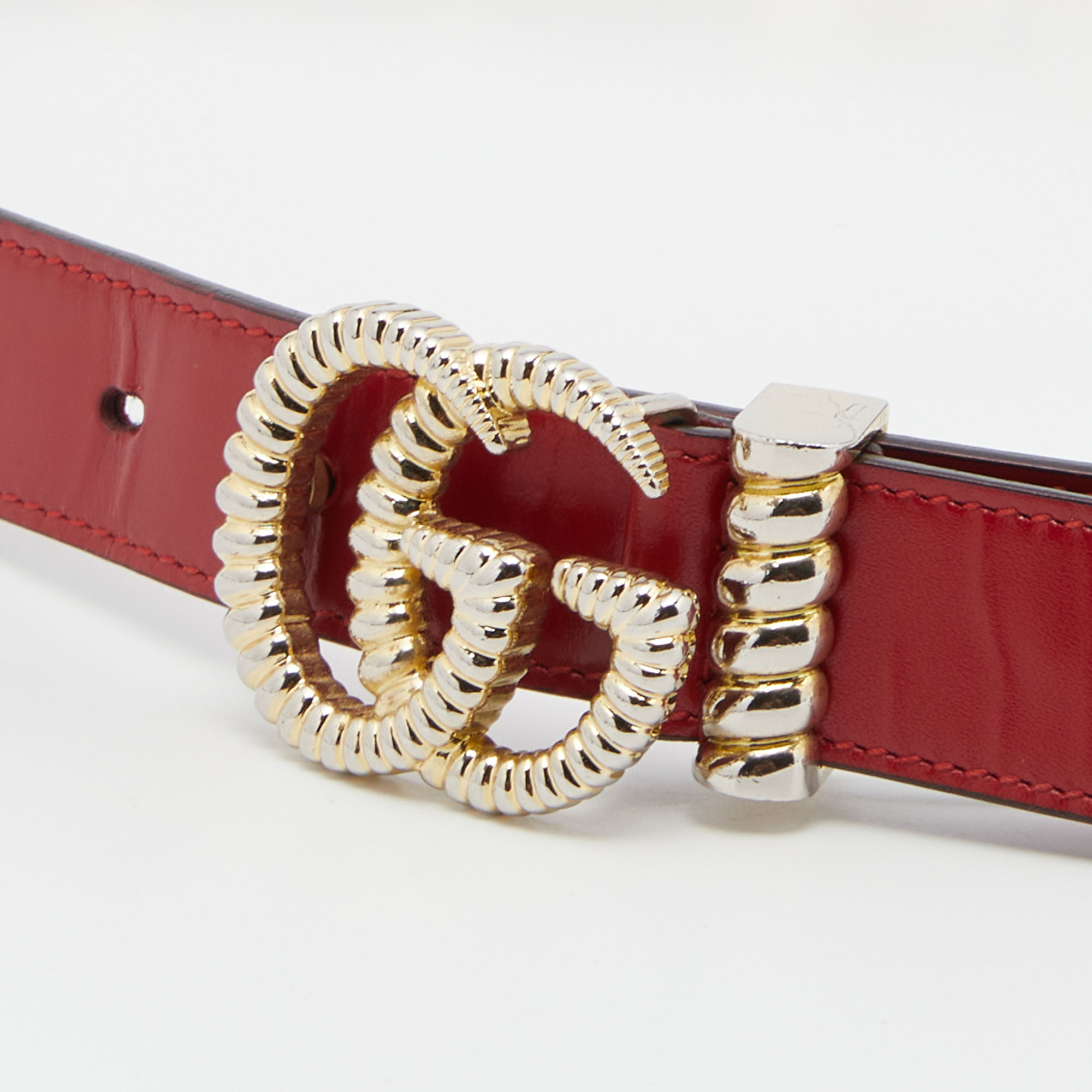 

Gucci Red Leather Torchon Chain GG Buckle Belt