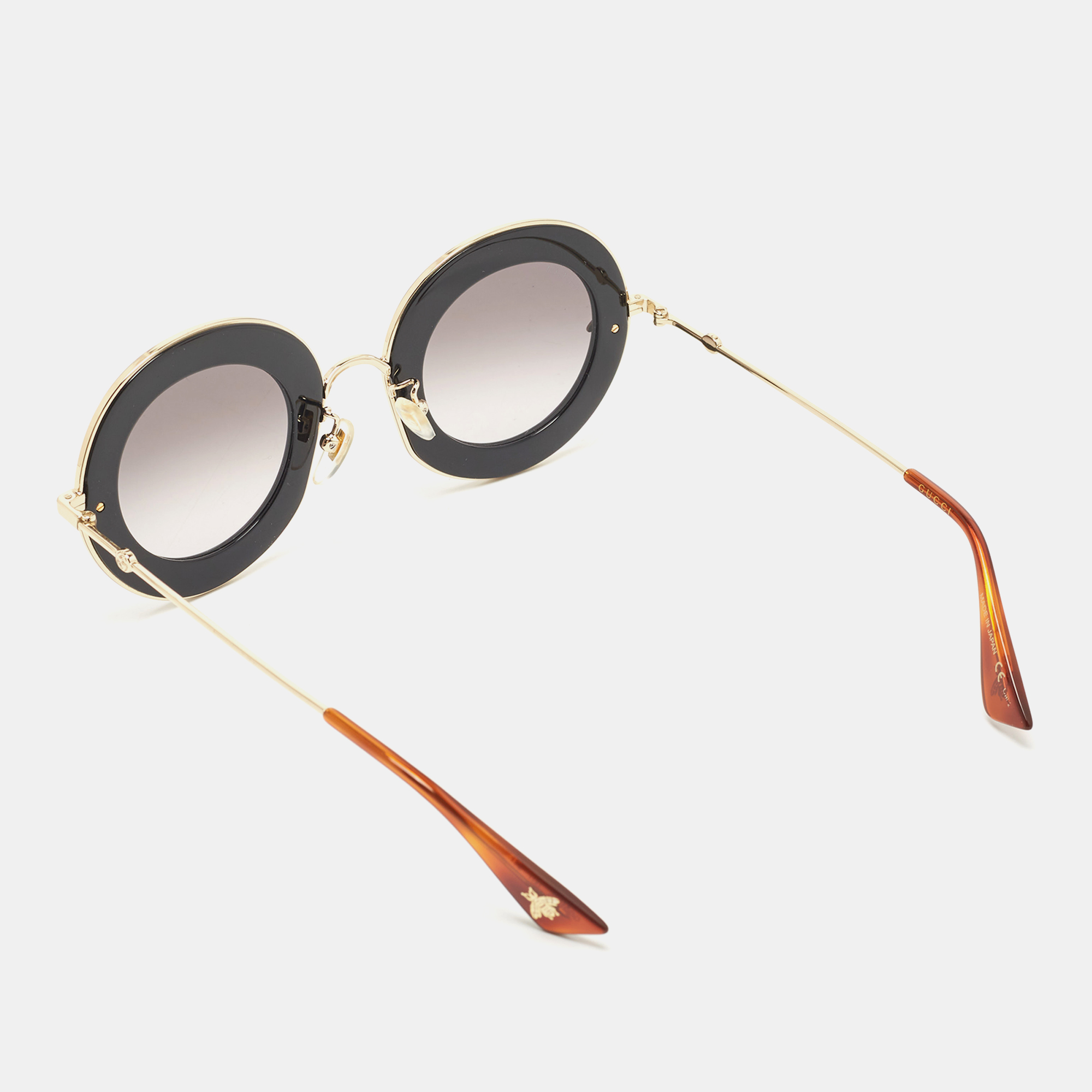 

Gucci Gold Tone/Grey Gradient GG0113S L'aveugle Par Amour Round Sunglasses