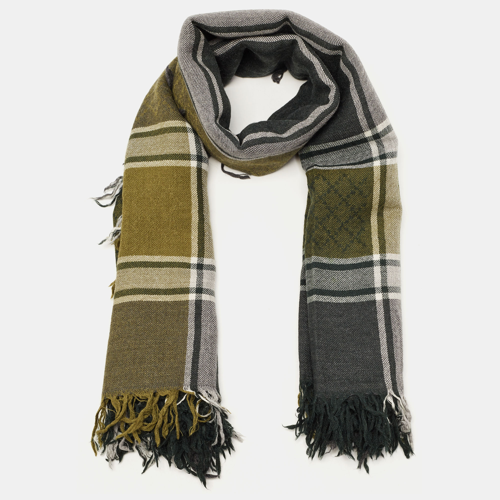 

Gucci Green Plaid Silk and Wool Scarf
