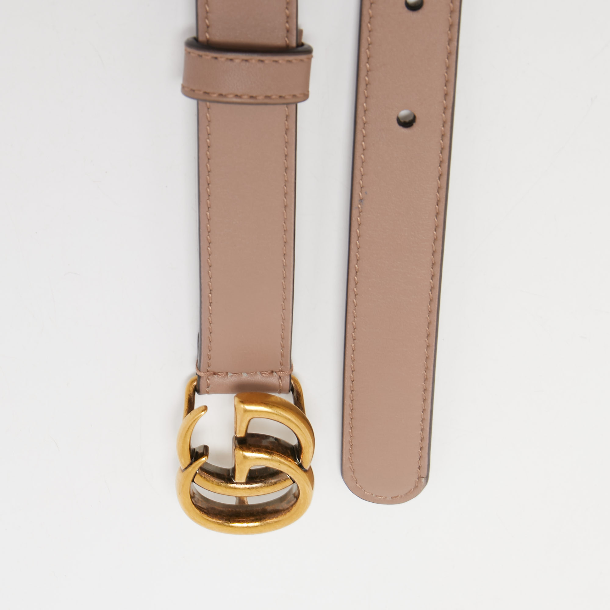 

Gucci Old Rose Leather Double G Slim Belt, Pink