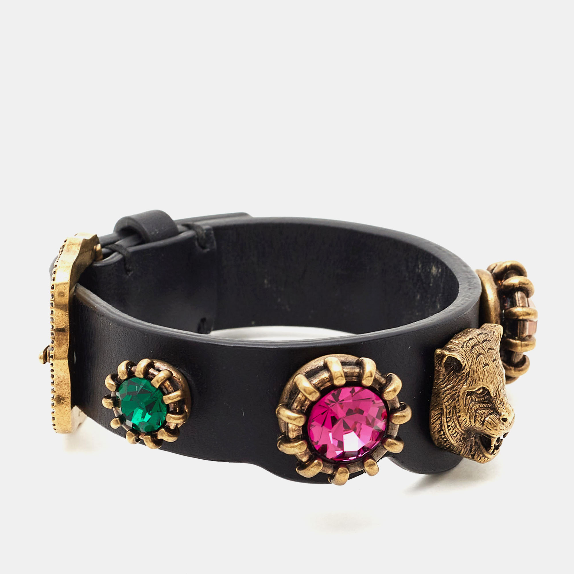 

Gucci Feline Crystals Gold Tone Leather Bracelet