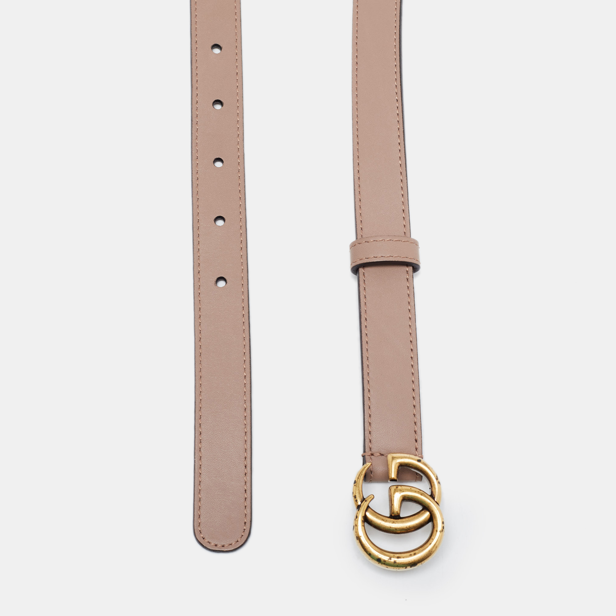 

Gucci Dusty Pink Leather Double G Buckle Slim Belt