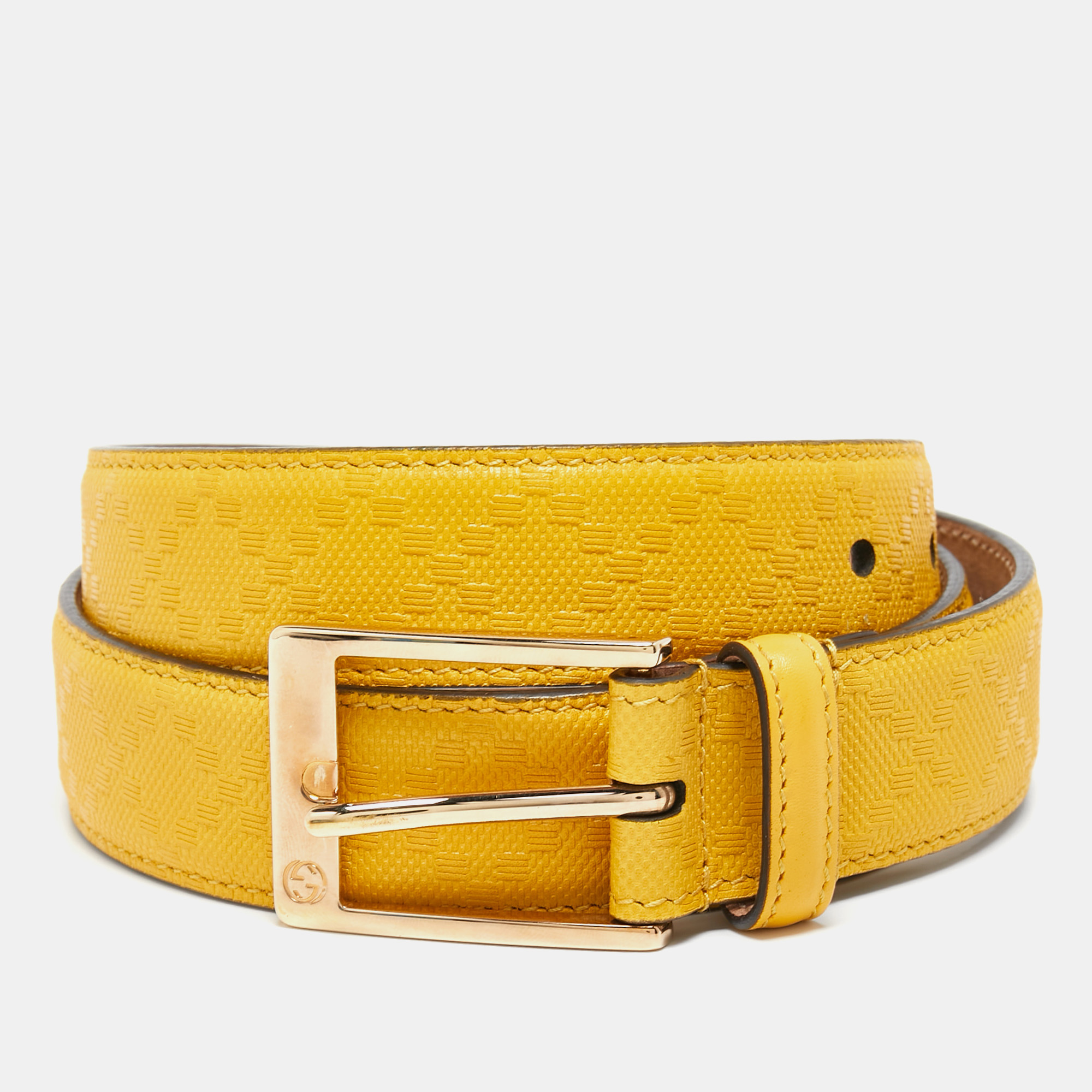 Pre-owned Gucci Yellow Diamante Leather Square Buckle Belt 85cm