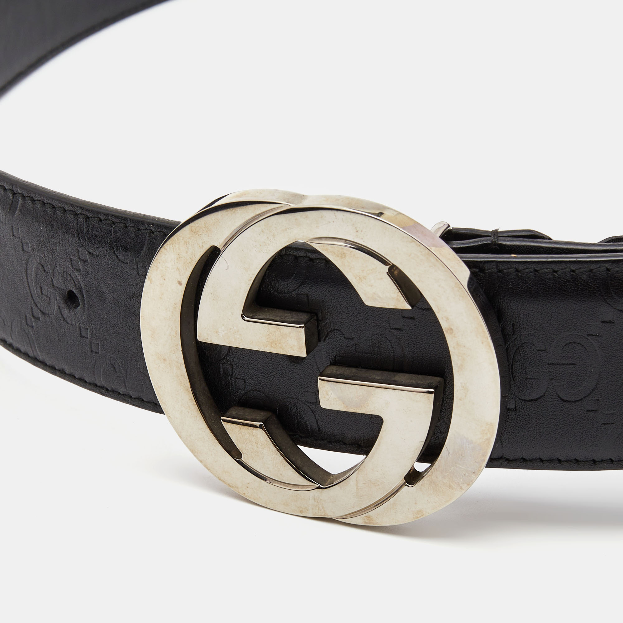 

Gucci Black Guccissima Leather Interlocking GG Buckle Belt